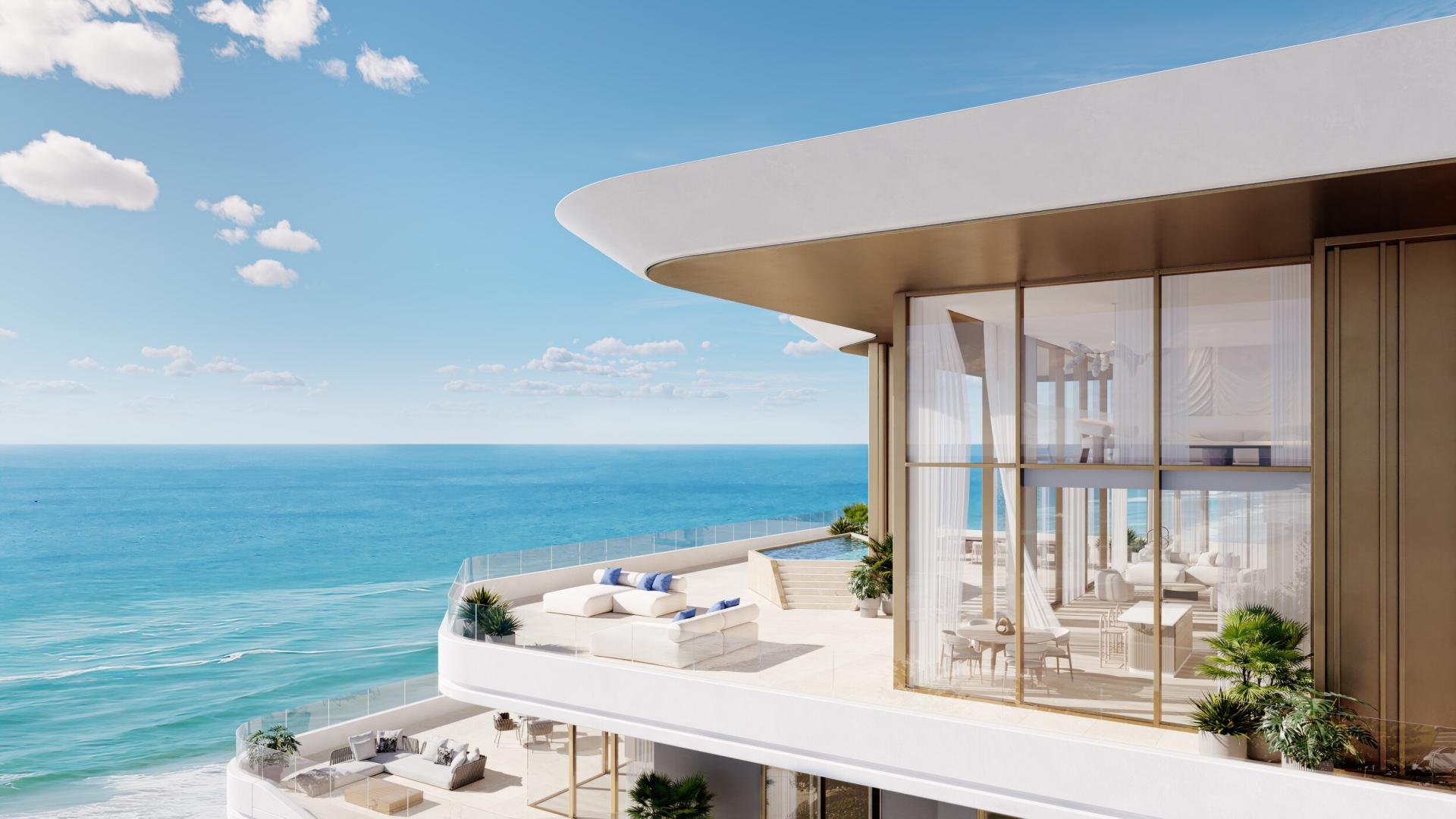 Luxurious balcony view from three-bed apartment in Nikki Beach Residences, Al Marjan Island