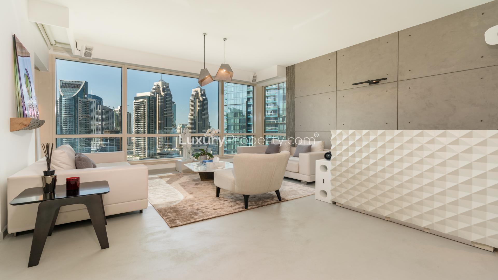 Modern kitchen and dining area in Dubai Marina apartment, Emaar 6 Towers, for sale