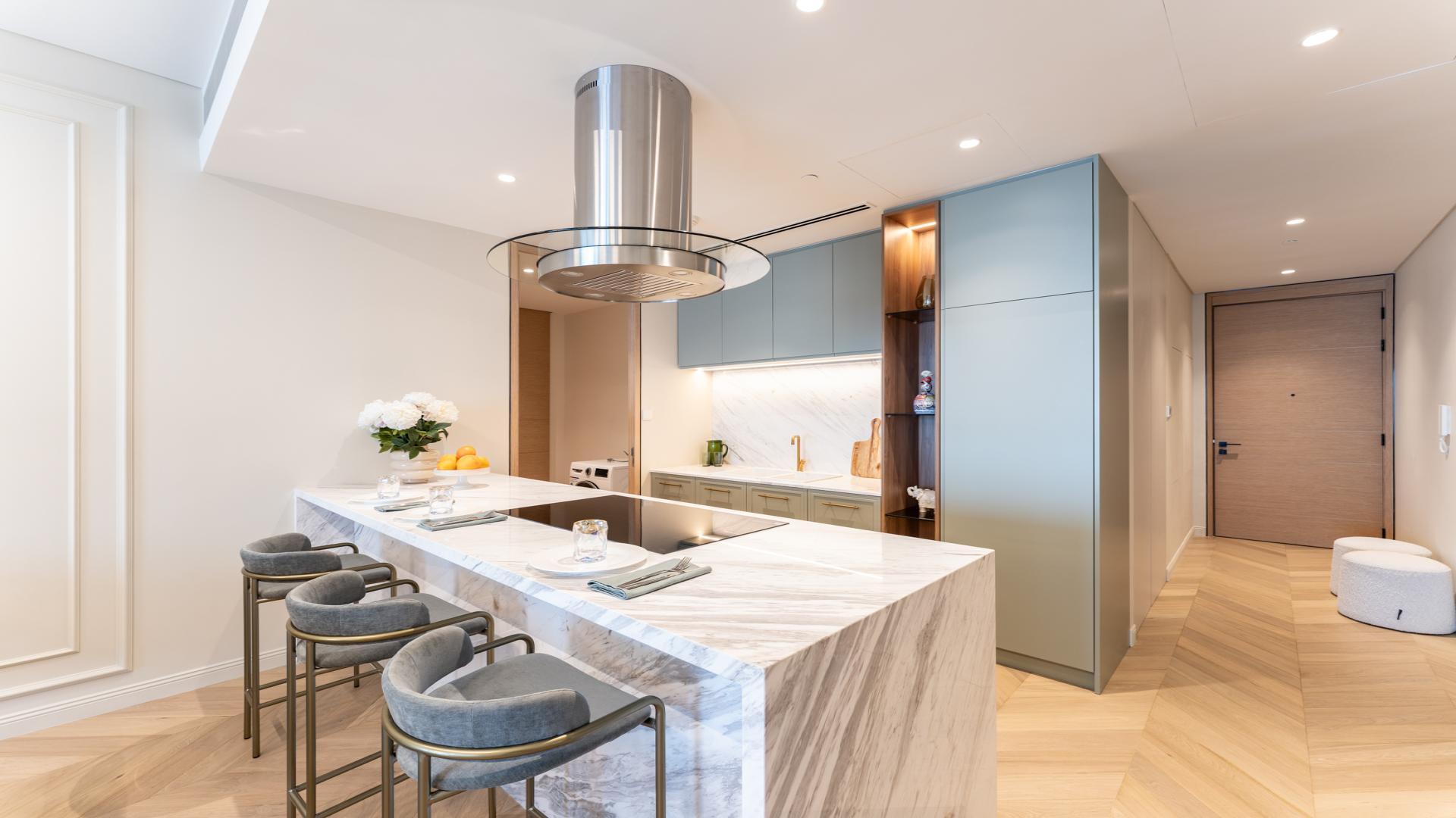 Bright dining and living area in fully upgraded 3-bedroom apartment, The Address JBR