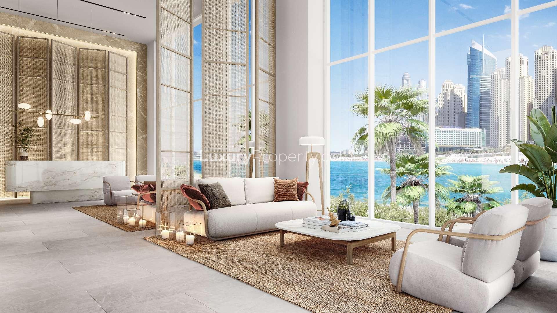 Luxurious living room with stunning sea view in Bluewaters Bay apartment