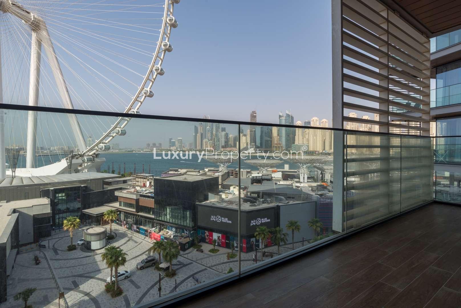Renovated 3-bedroom apartment balcony with sea views on Bluewaters Island, Dubai
