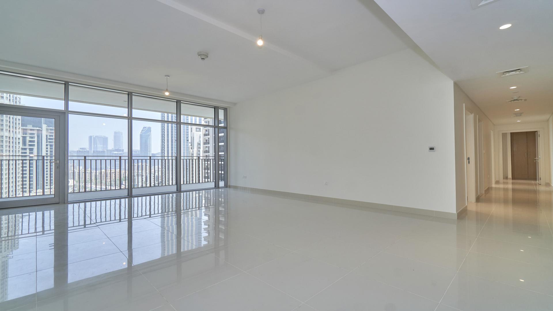 High-floor view of Downtown Dubai skyline from BLVD Crescent apartment for rent