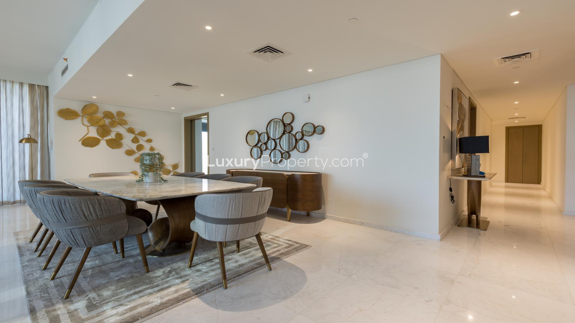 Fully furnished living and dining area in 3-bed apartment, BLVD Heights, Downtown Dubai