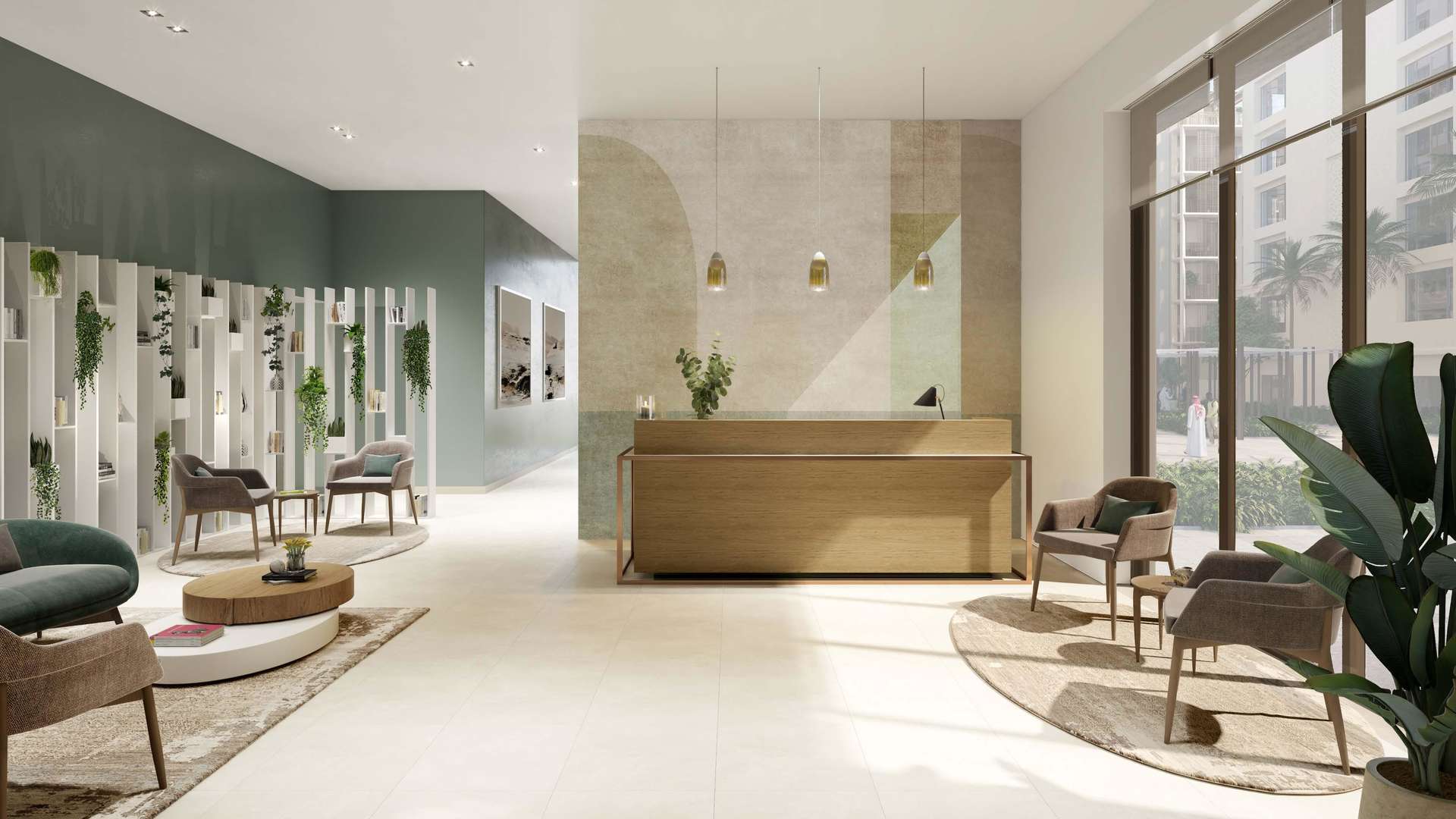 Spacious apartment exterior at Breeze, Dubai Creek Harbour, lush greenery and modern architecture