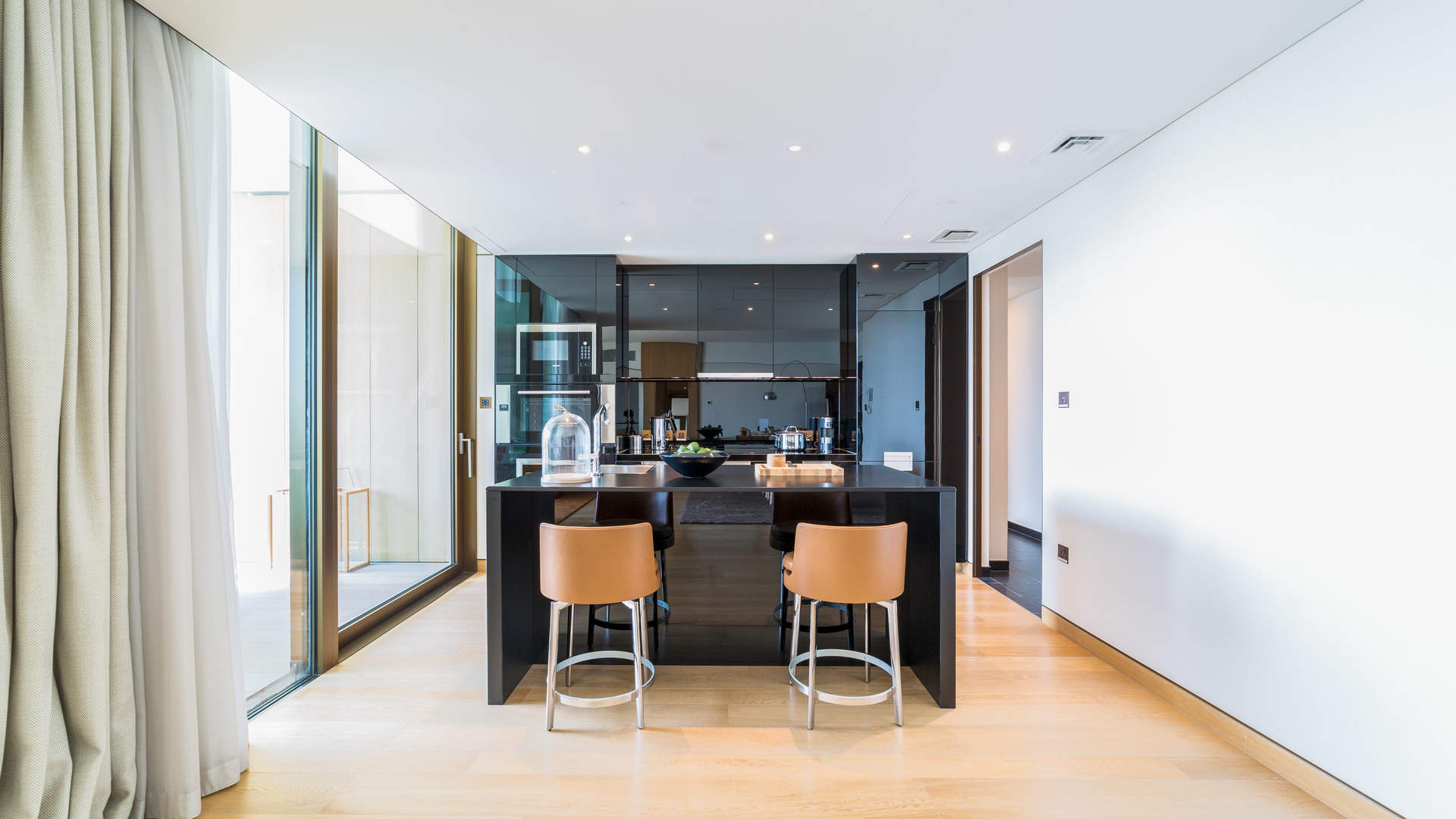 Modern kitchen in luxury three-bedroom apartment, Bulgari Resort, Jumeirah Bay Island, for sale