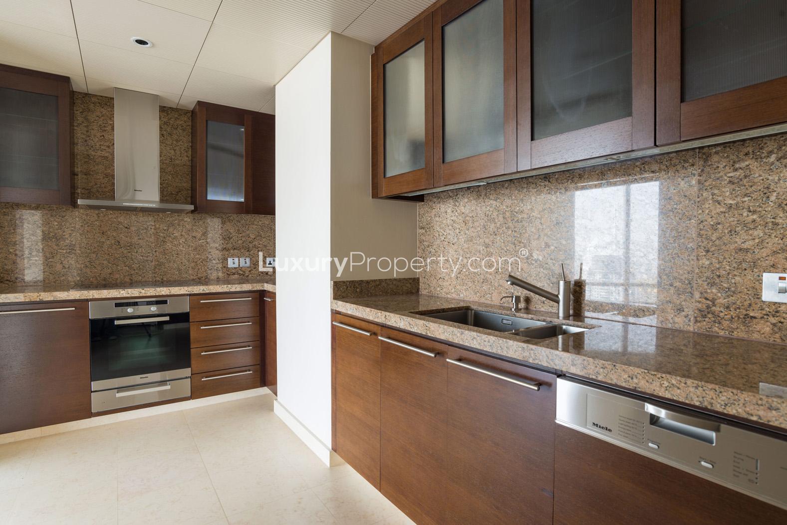Modern kitchen in three-bedroom apartment, Burj Khalifa, Downtown Dubai, featuring sleek cabinetry and appliances