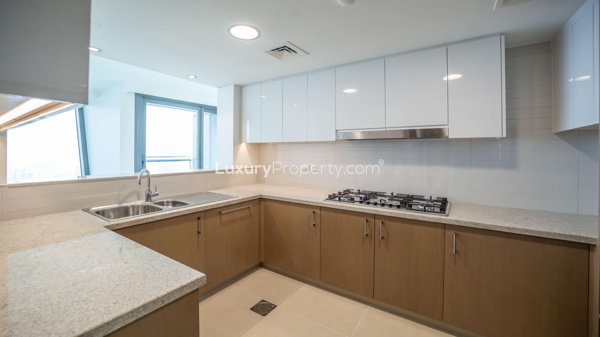 Modern kitchen in Burj Vista apartment, Downtown Dubai, with sleek cabinetry and appliances