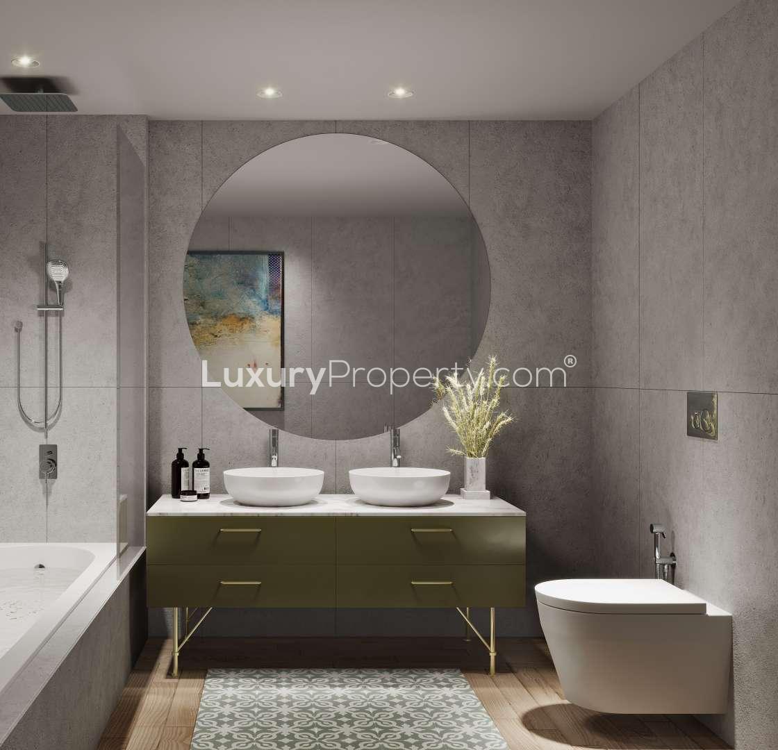 Modern bedroom in Celadon apartment, City Walk, with stylish decor and large window view