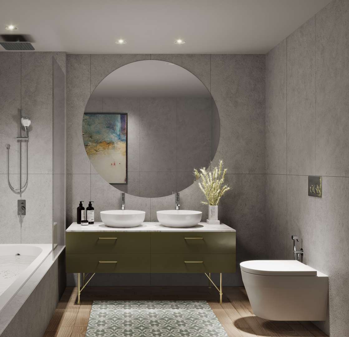 Modern bedroom in Celadon apartment, City Walk, with stylish decor and large window view