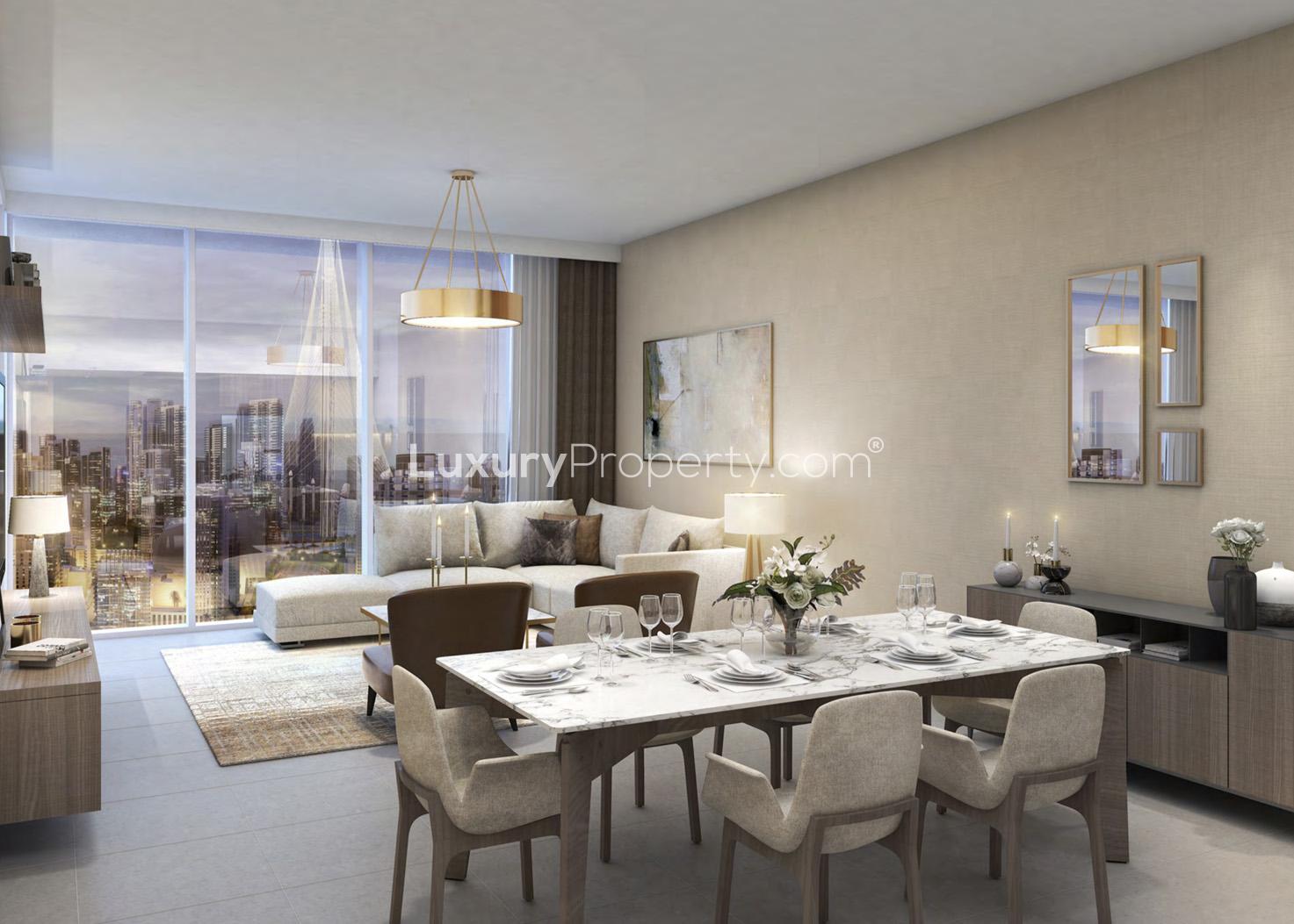 Luxurious bedroom with city view in Creek Gate, Dubai Creek Harbour apartment