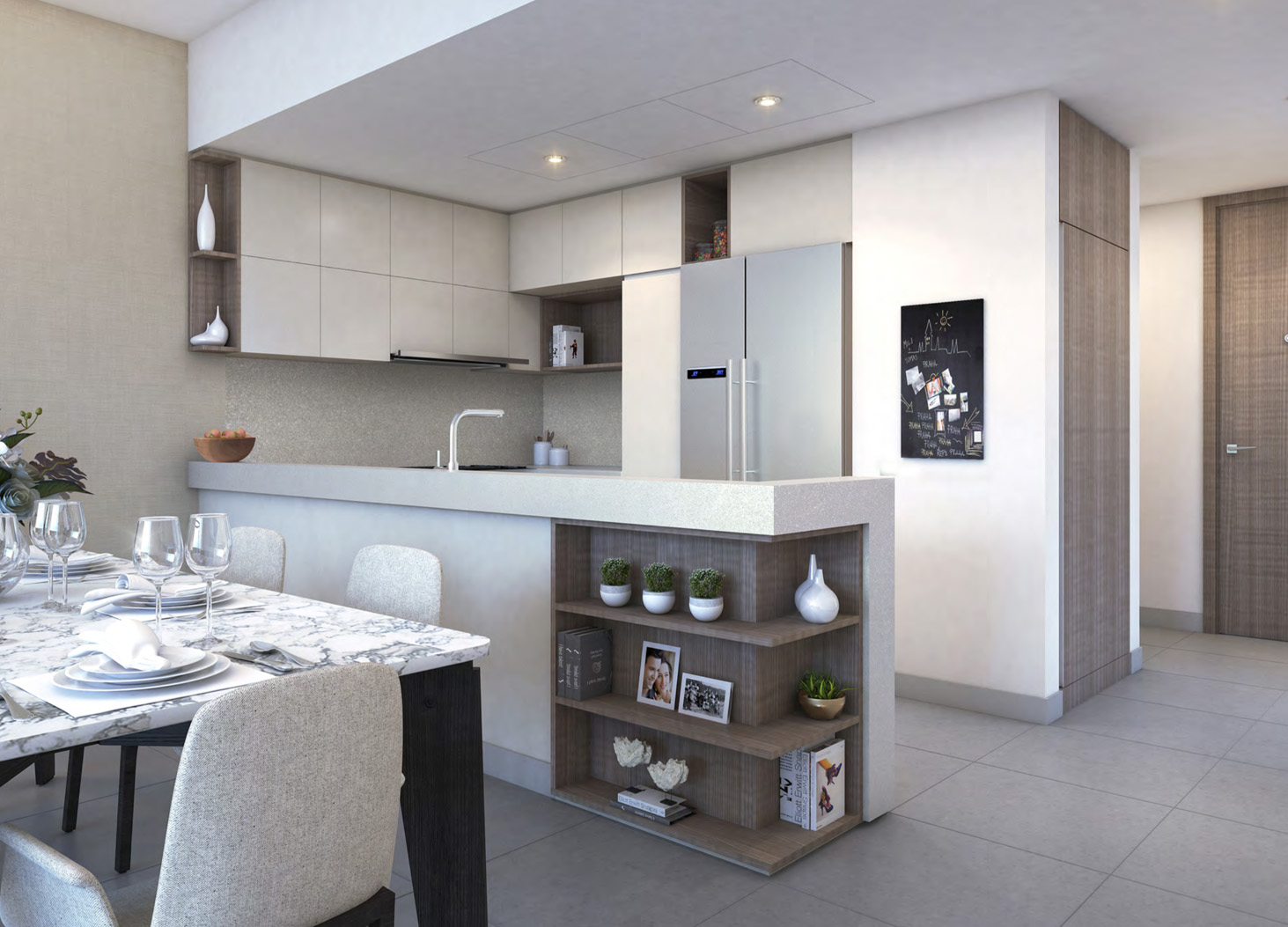 Modern bathroom in 3-bedroom apartment, Creek Gate, Dubai Creek Harbour, featuring double sinks and tub