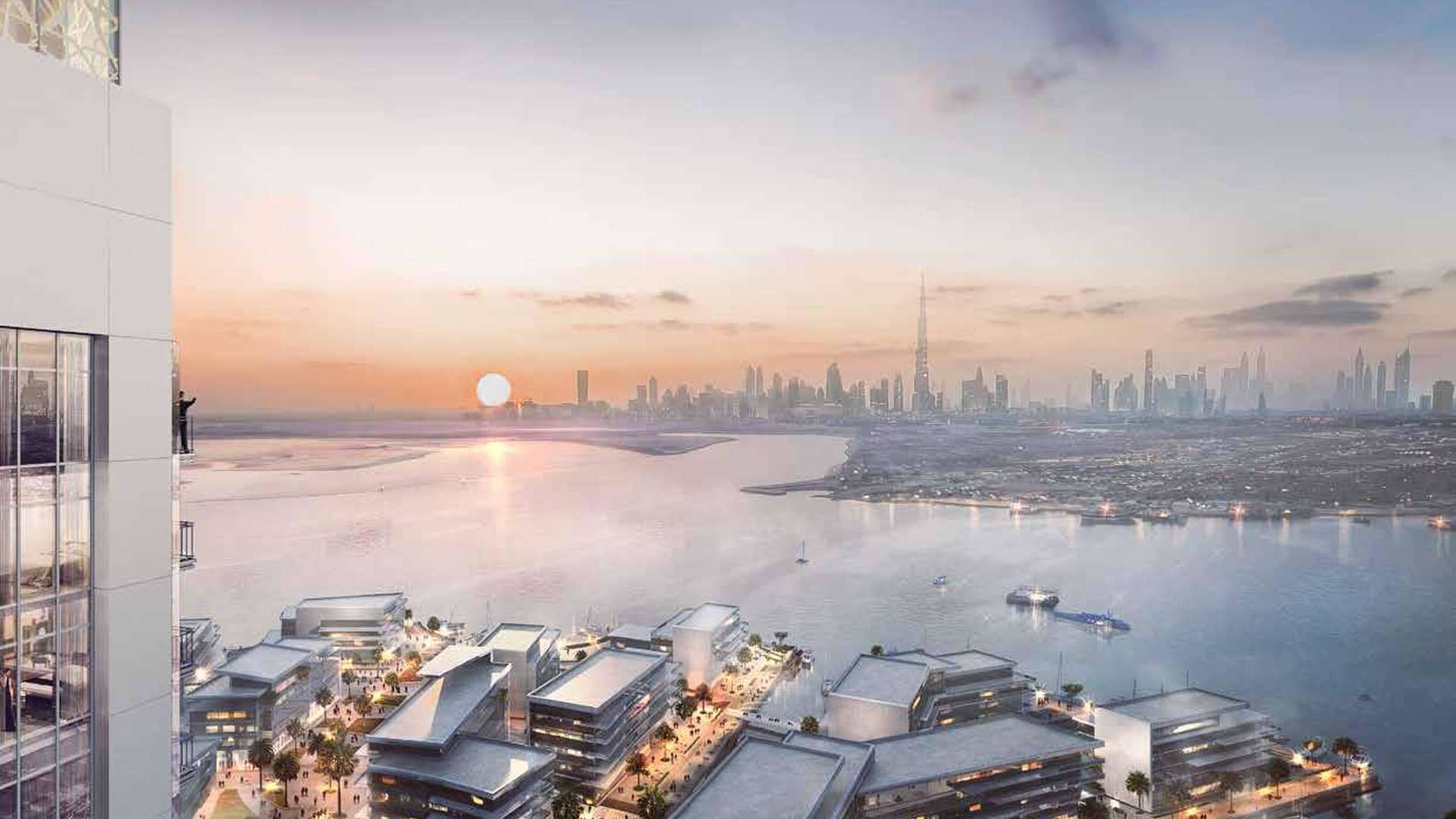 Luxurious bedroom with waterfront view in Creekside 18, Dubai Creek Harbour apartment