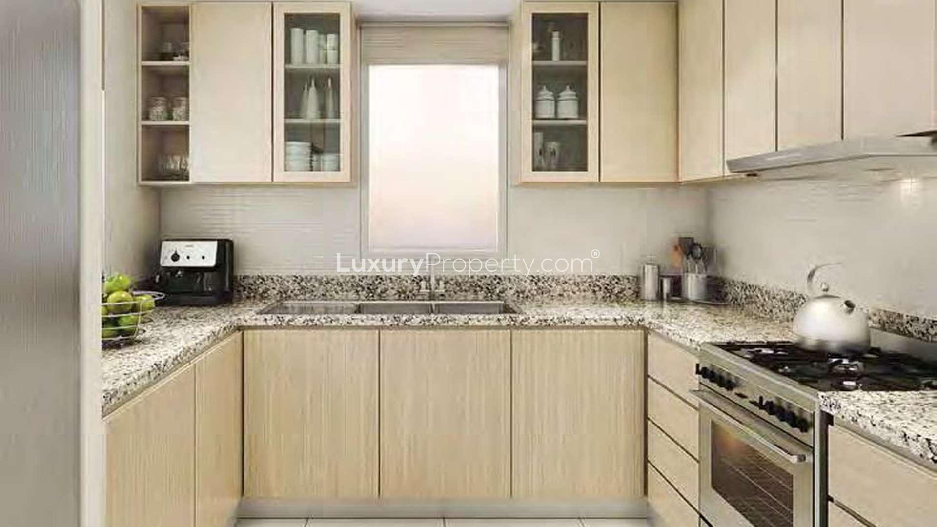 Luxurious living room with waterfront view in Creekside 18, Dubai Creek Harbour apartment