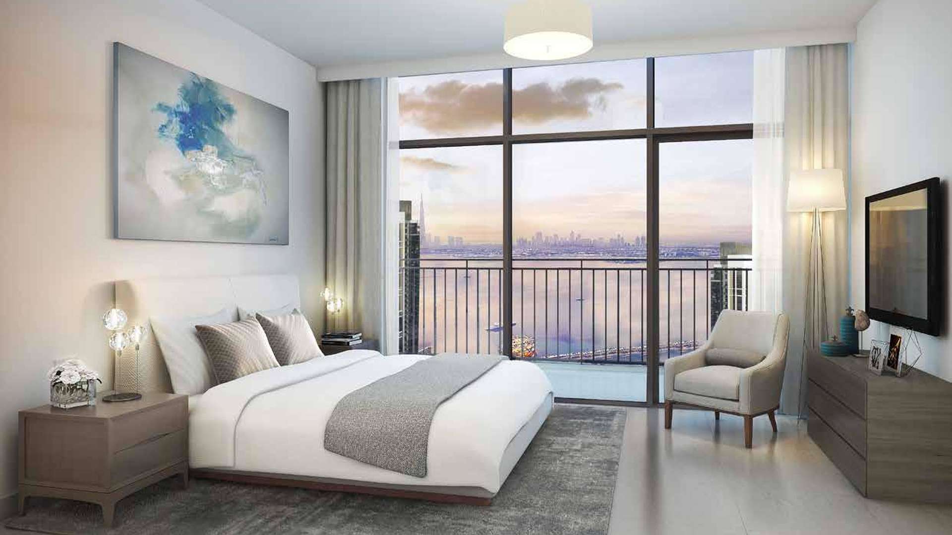 Modern kitchen in 3-bedroom apartment, Creekside 18, Dubai Creek Harbour. Marble countertops, sleek cabinets