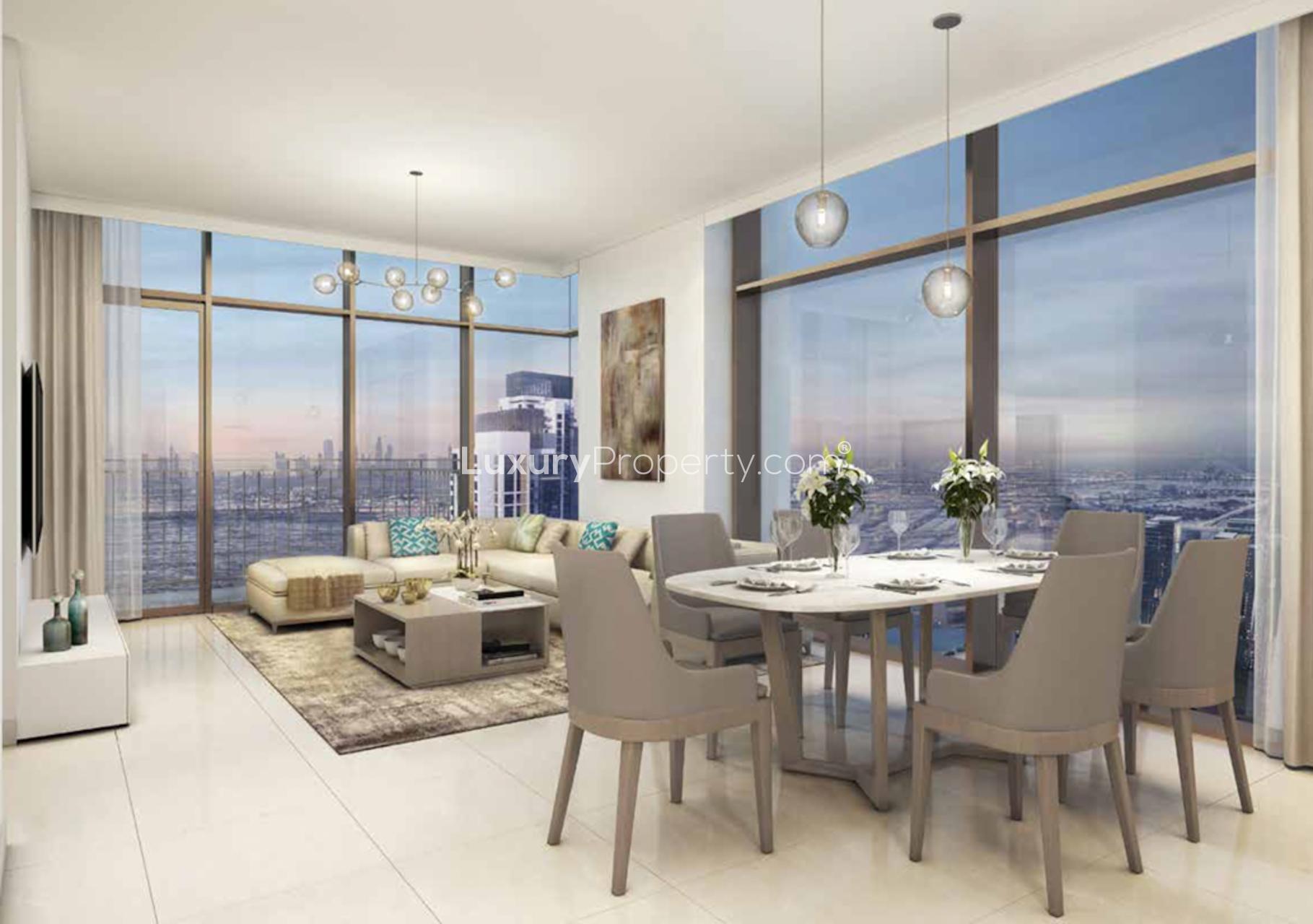 Elegant apartment towers and marina view at Creekside 18, Dubai Creek Harbour