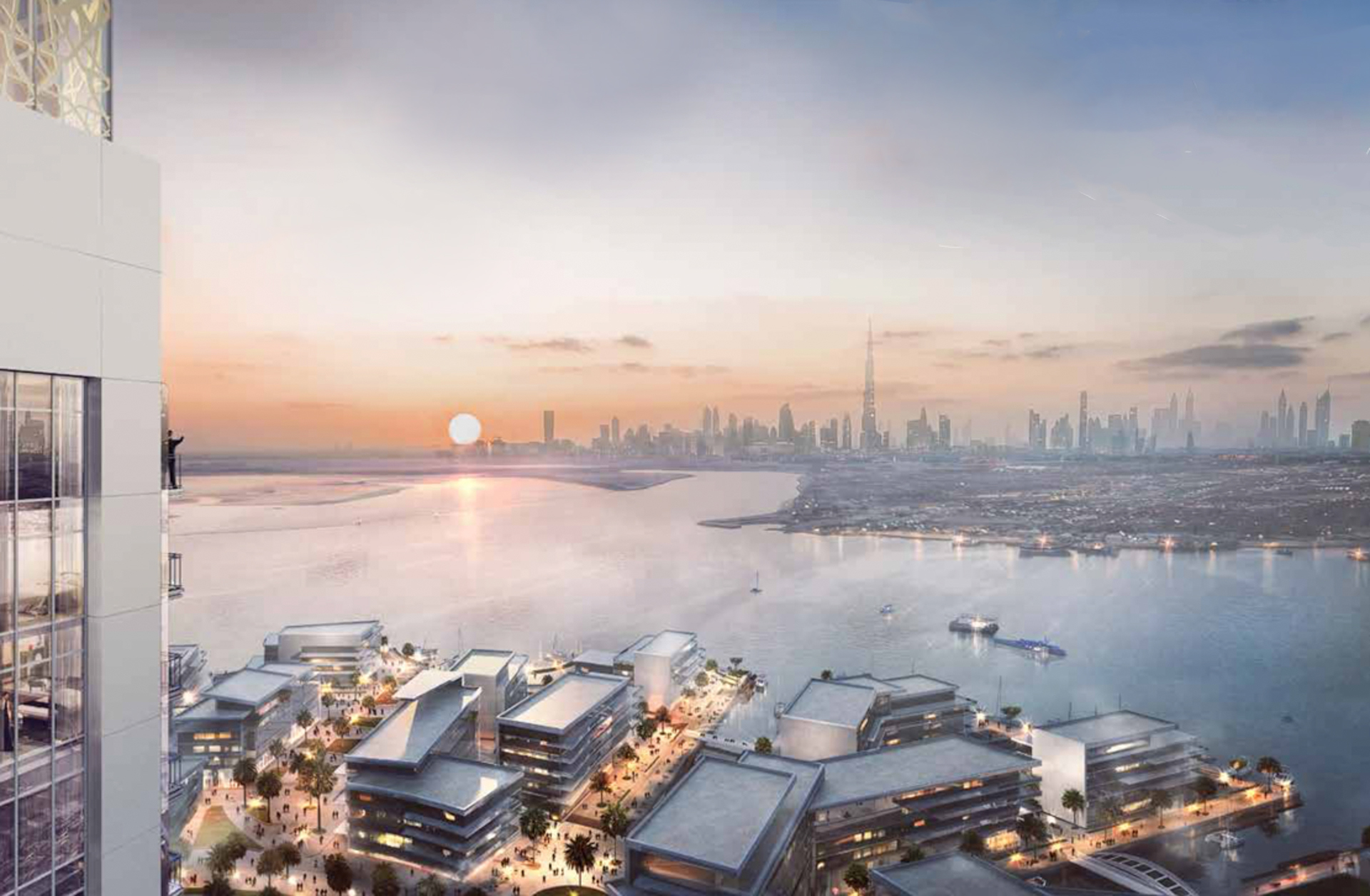 Elegant bedroom with creek views at Creekside 18, Dubai Creek Harbour apartment for sale