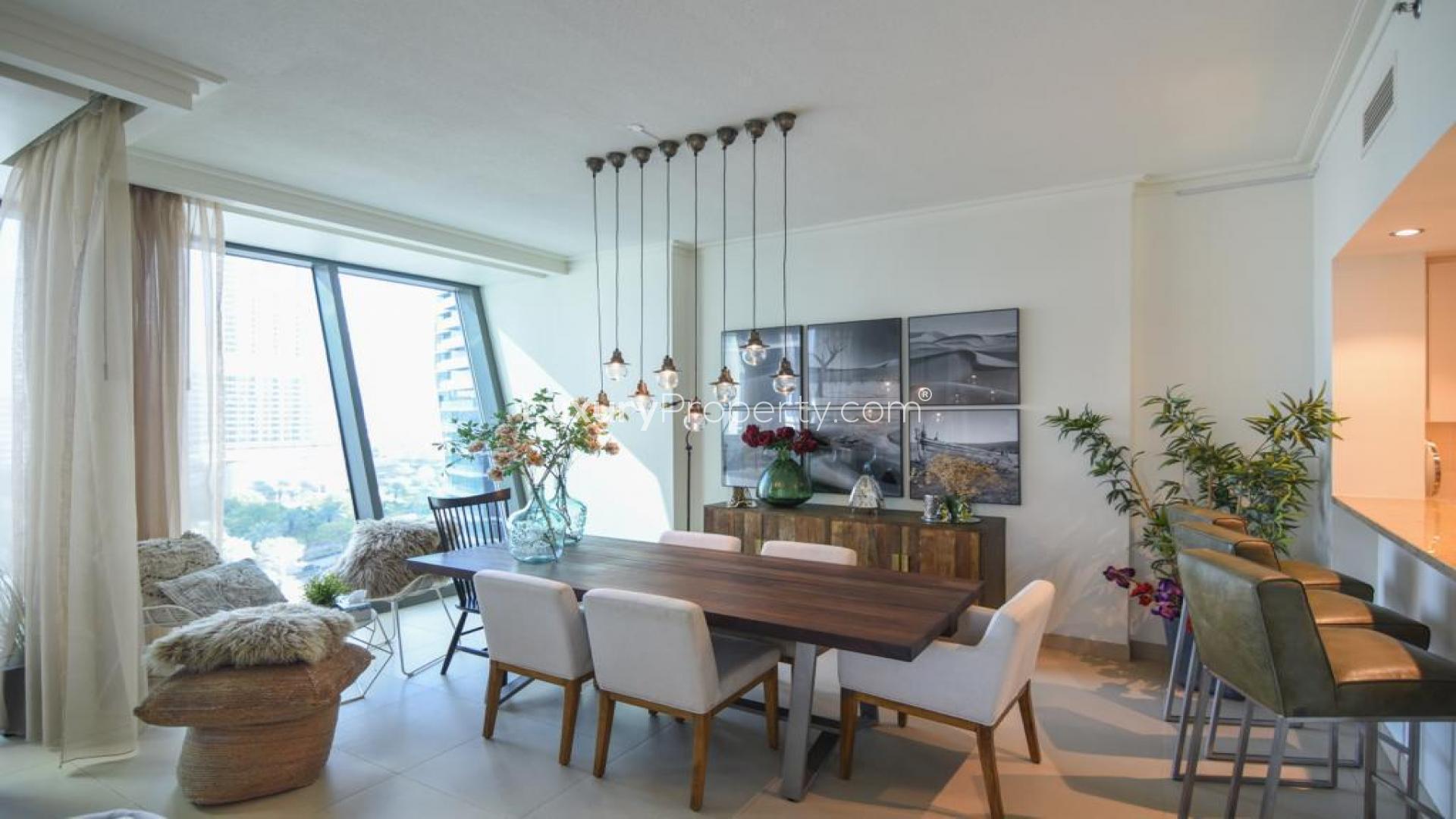 Modern dining area in 3-bedroom apartment, Burj Vista, Downtown Dubai, with elegant decor