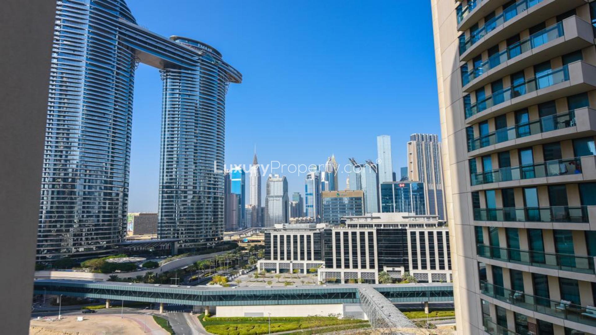 "View of Burj Khalifa from Burj Vista apartment, Downtown Dubai, LP35915 for sale.",Skyline view from Burj Vista apartment in Downtown Dubai, featuring modern architecture