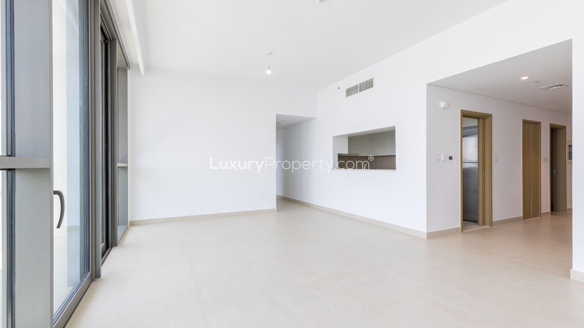 Spacious Downtown Dubai apartment balcony with stunning Burj Khalifa views for sale