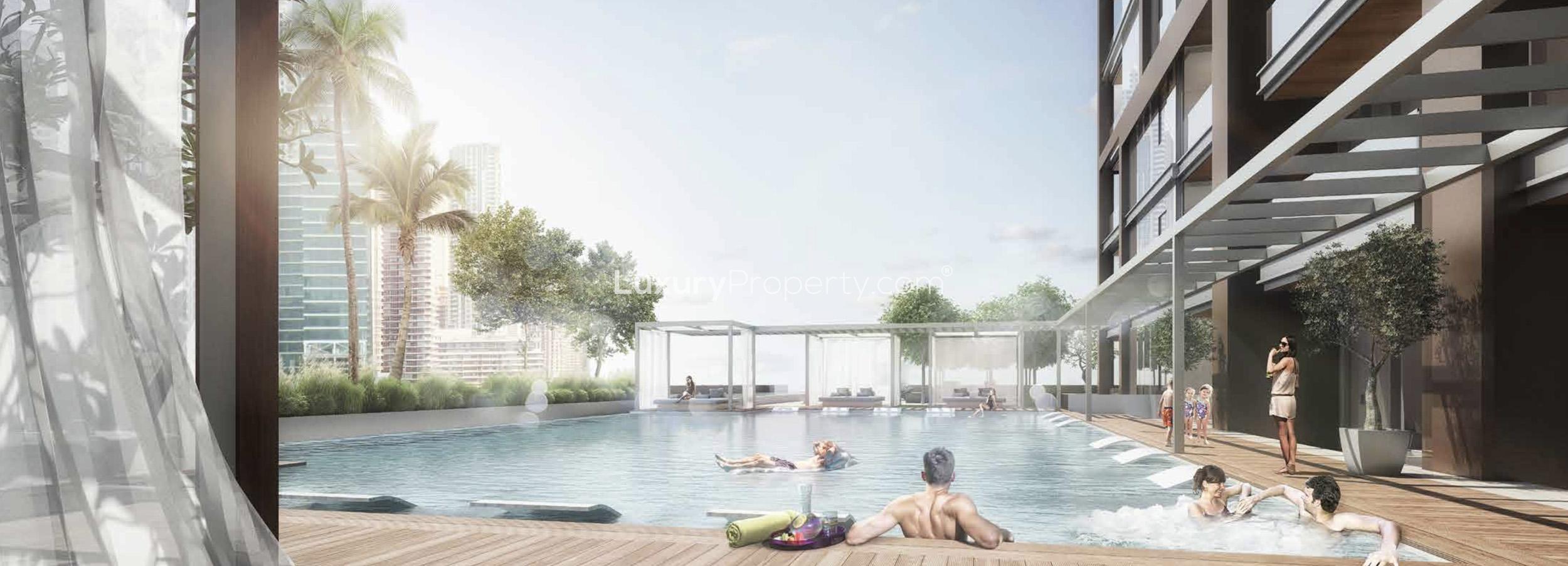 Modern elevator and hallway in DT1 Downtown Dubai apartment building