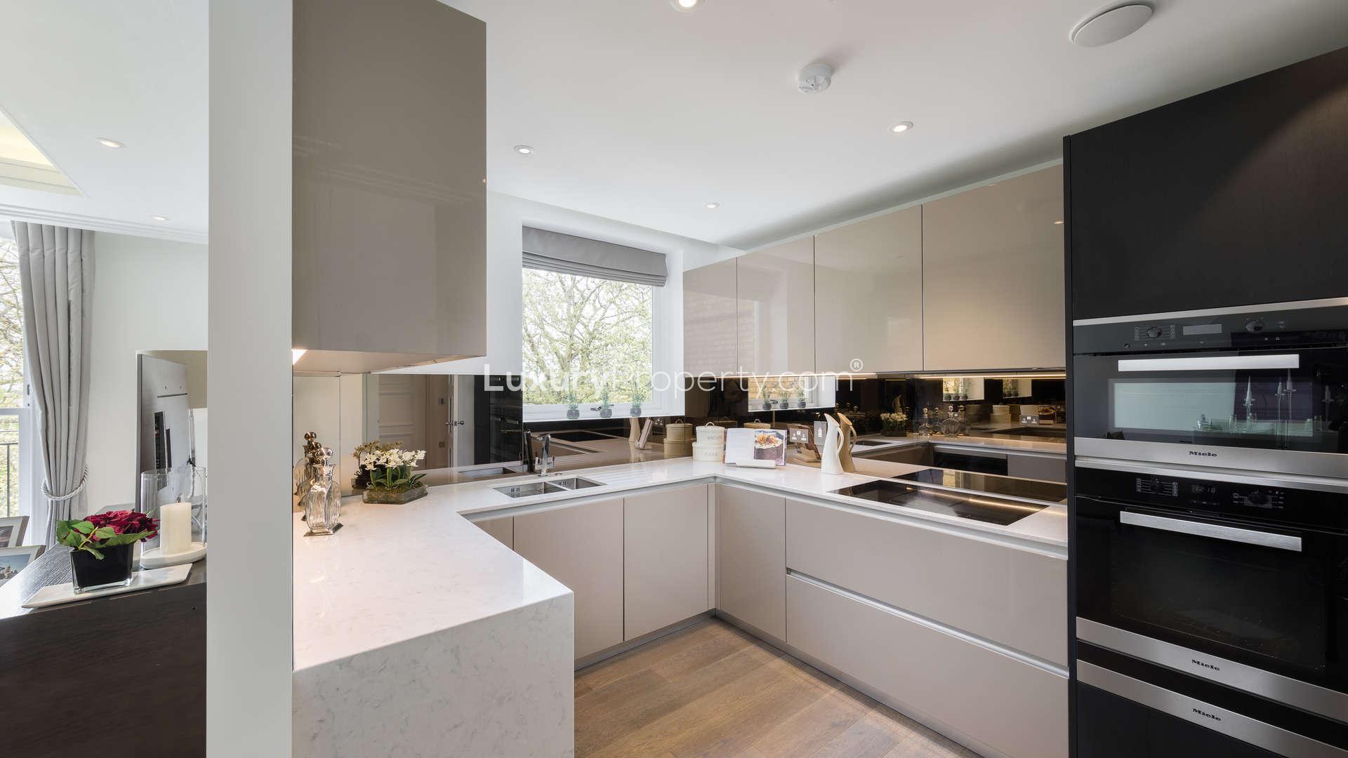 Luxurious living room in three-bedroom duplex, Dukes Gardens, Wimbledon Hill Park, London