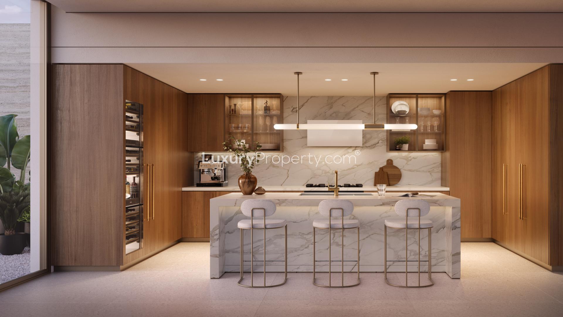 Luxurious kitchen in Ellington Beach House apartment, Palm Jumeirah, with modern design and amenities
