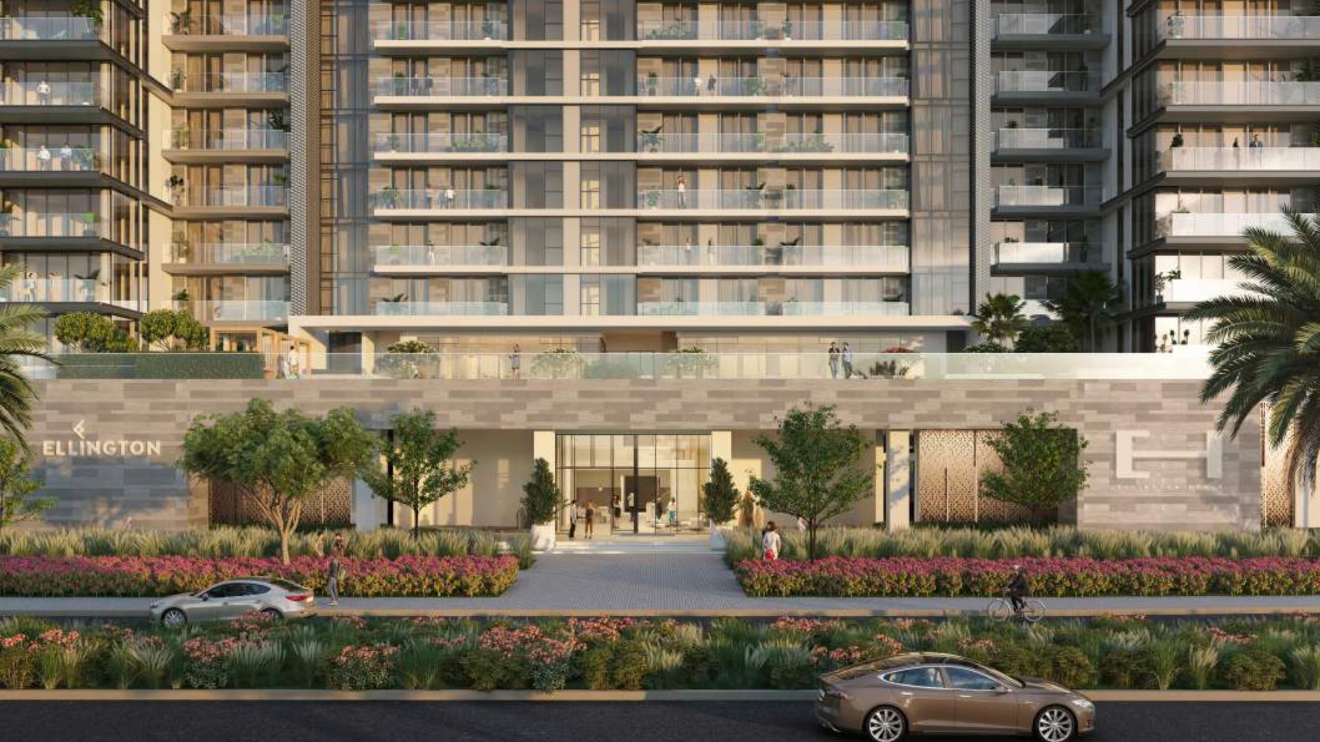 Exterior view of Ellington House apartment in Dubai Hills Estate, lush landscaping