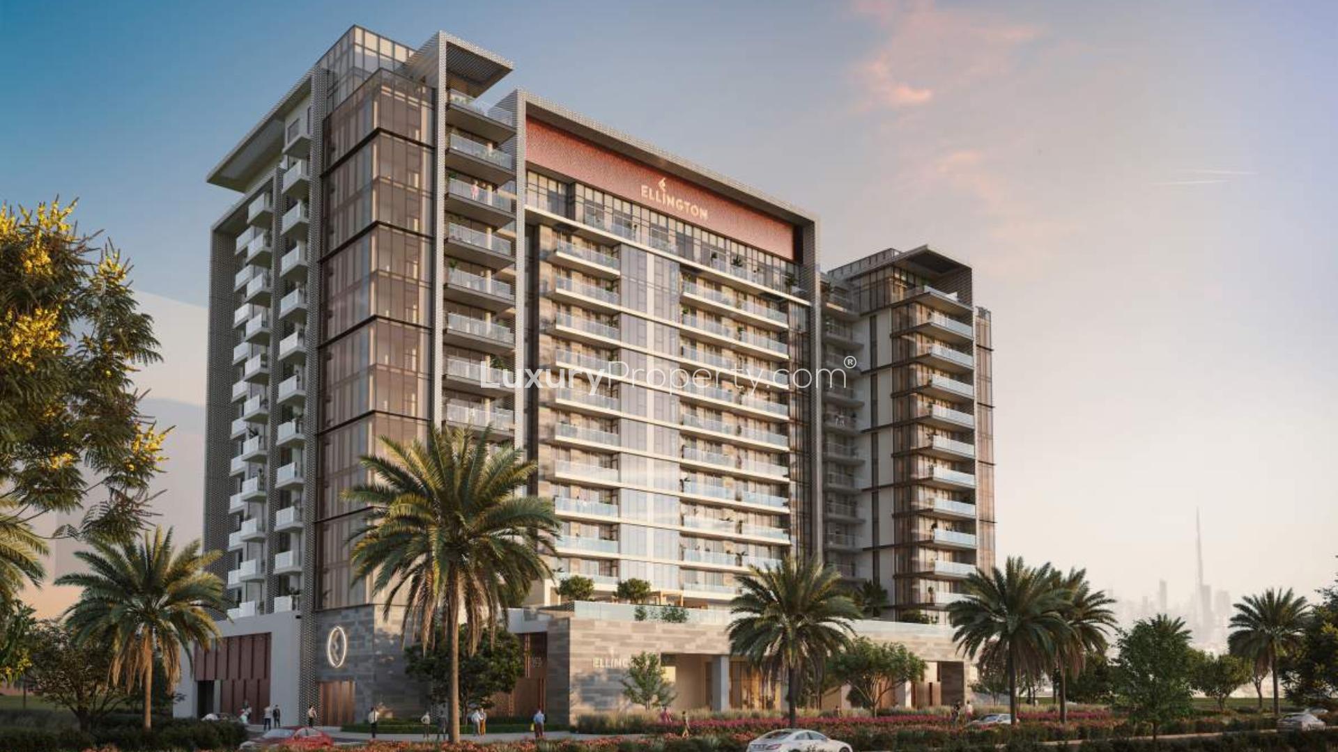 "Ellington House apartment exterior view at sunset, Dubai Hills Estate, LP12903 for sale.",Exterior view of Ellington House apartment in Dubai Hills Estate for sale