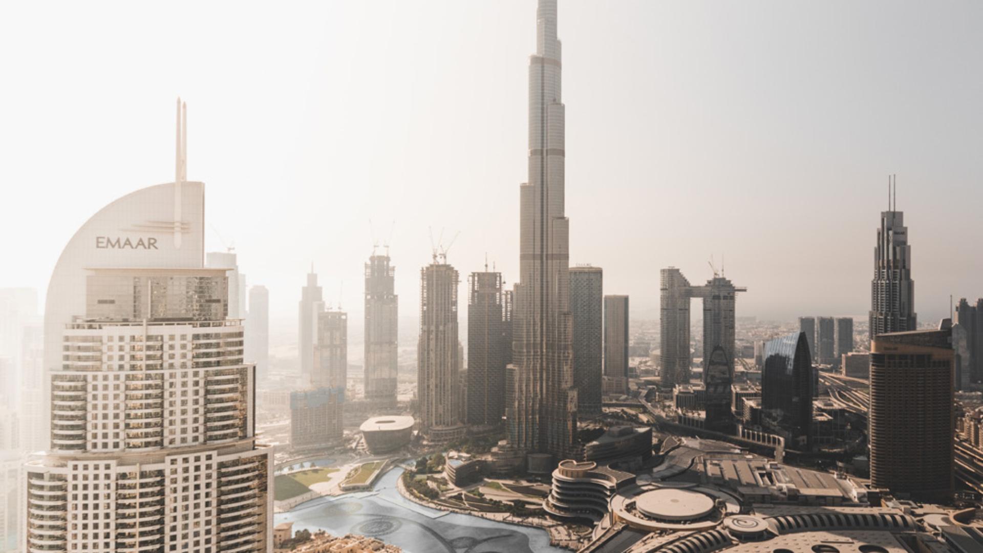Beachfront apartment bedroom with skyline view at Emaar Beachfront, Dubai Harbour, for sale