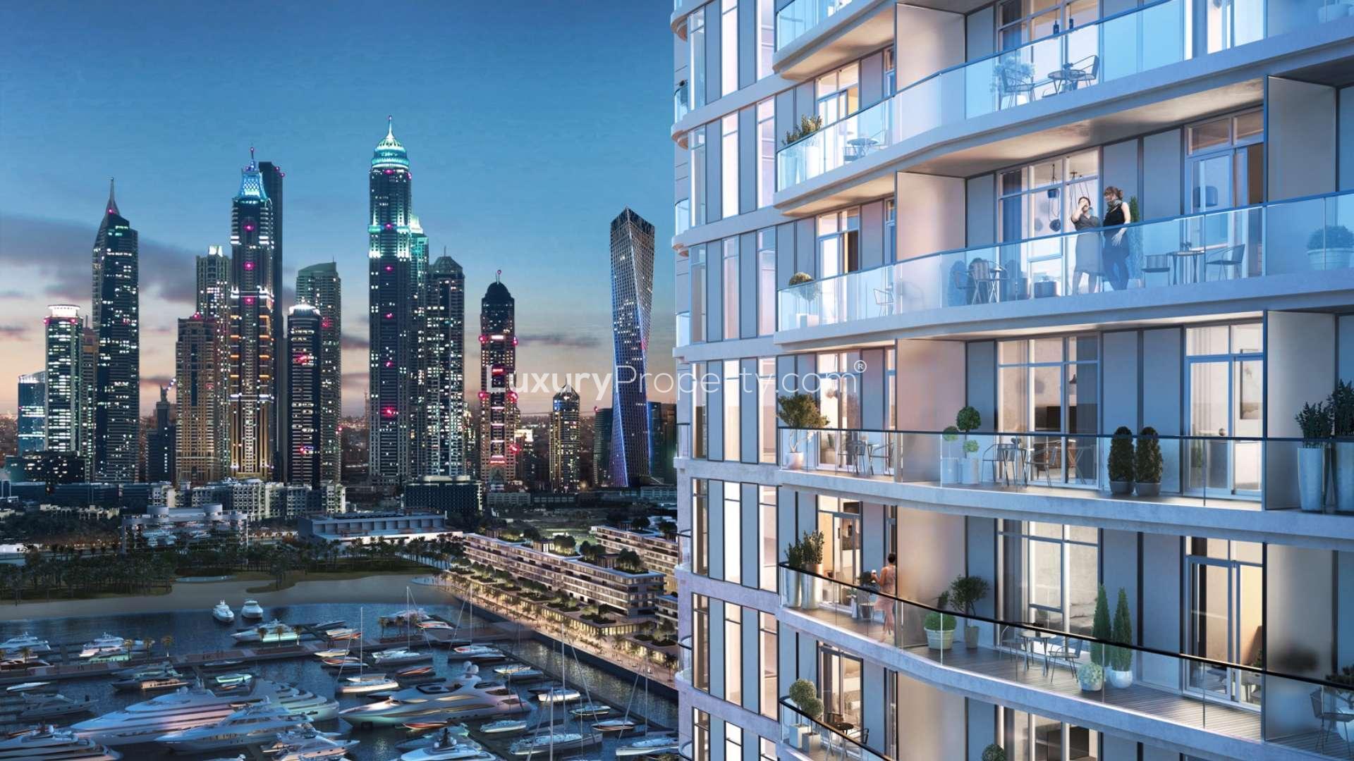 Luxurious bedroom with sea view in South Beach Tower, Emaar Beachfront, Dubai Harbour