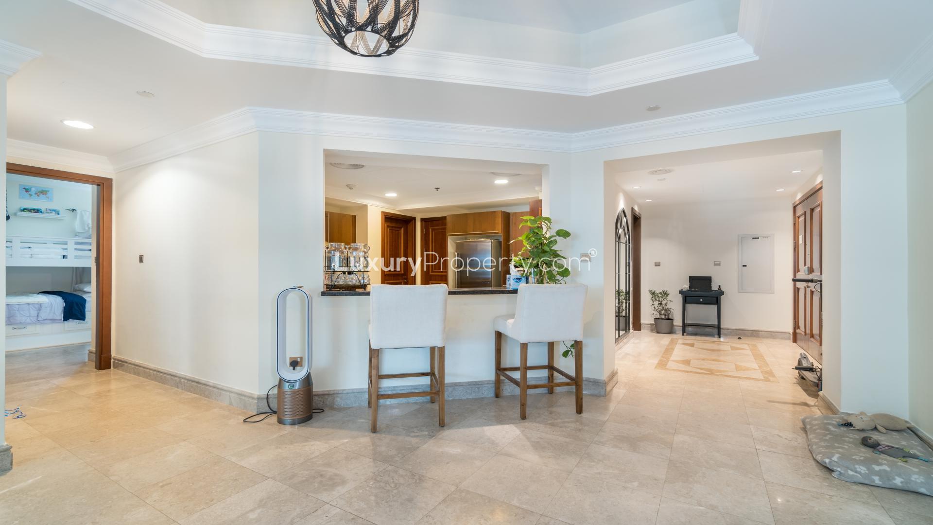 Spacious living room in Fairmont Residences apartment, Palm Jumeirah, with modern decor