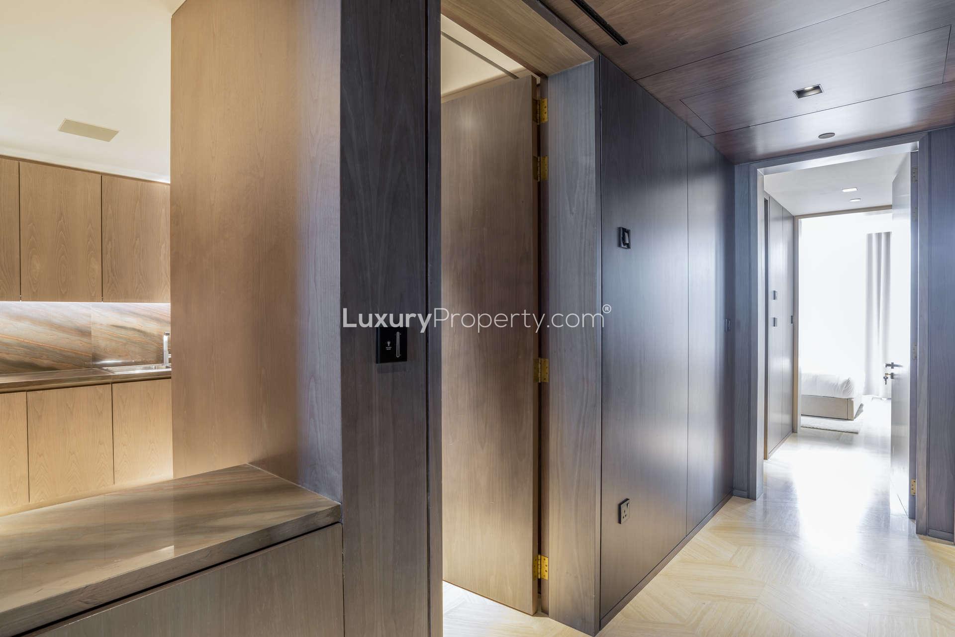 Luxurious bedroom in 3-bedroom apartment, Five Palm Jumeirah, featuring modern decor and amenities