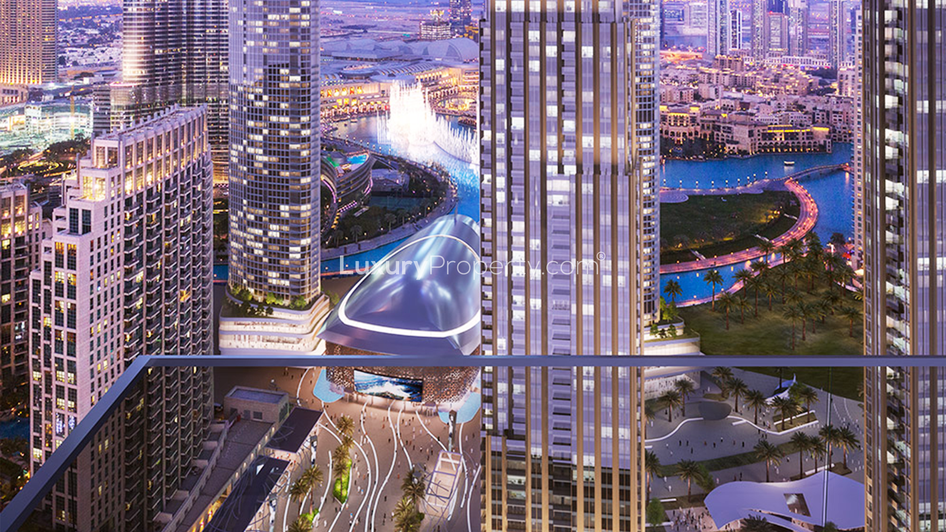 Modern kitchen in Forte apartment, Downtown Dubai, with city view through large window