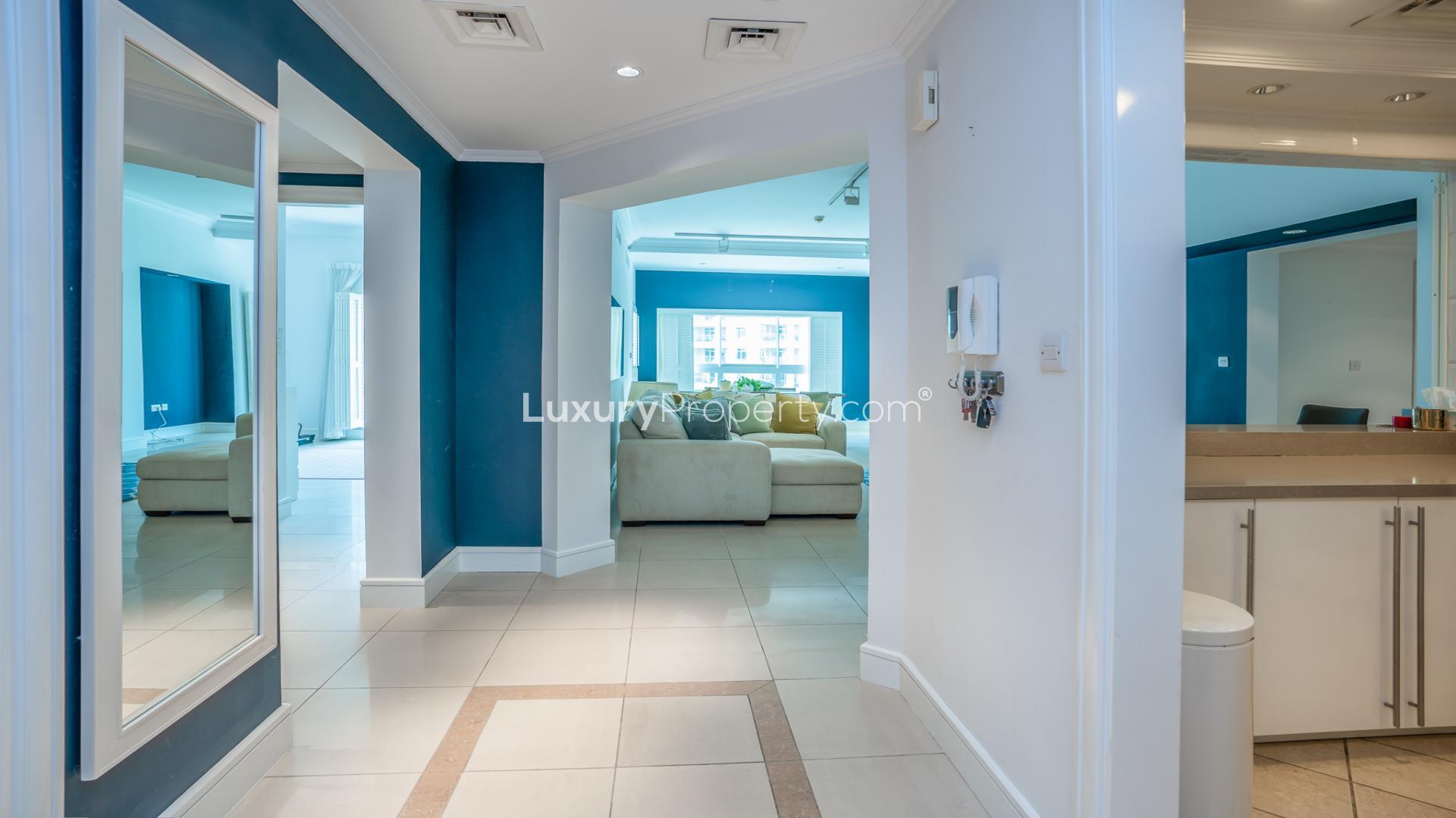 Elegant entryway of upgraded Palm Jumeirah apartment, Golden Mile, for sale