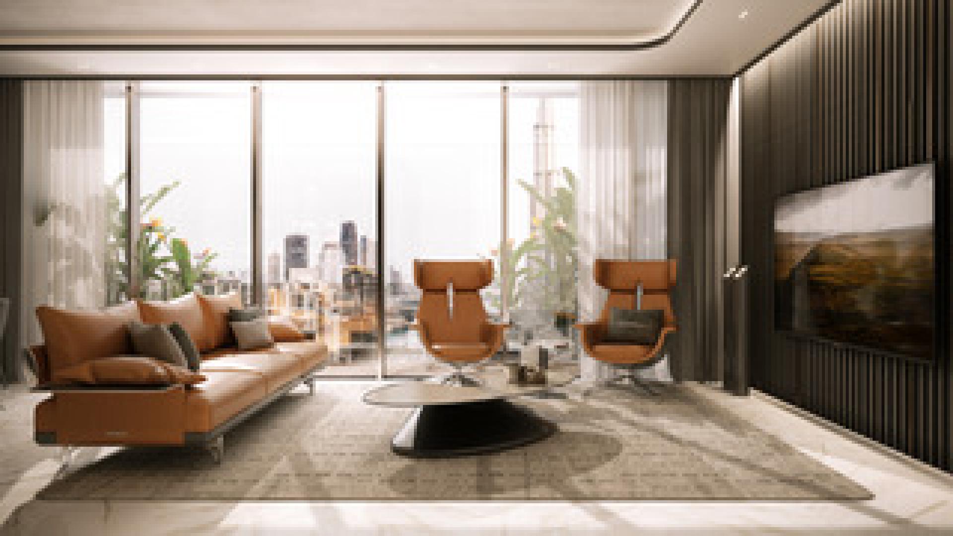 Luxurious living room in 3-bedroom apartment, DaVinci Tower, Business Bay, elegant modern design