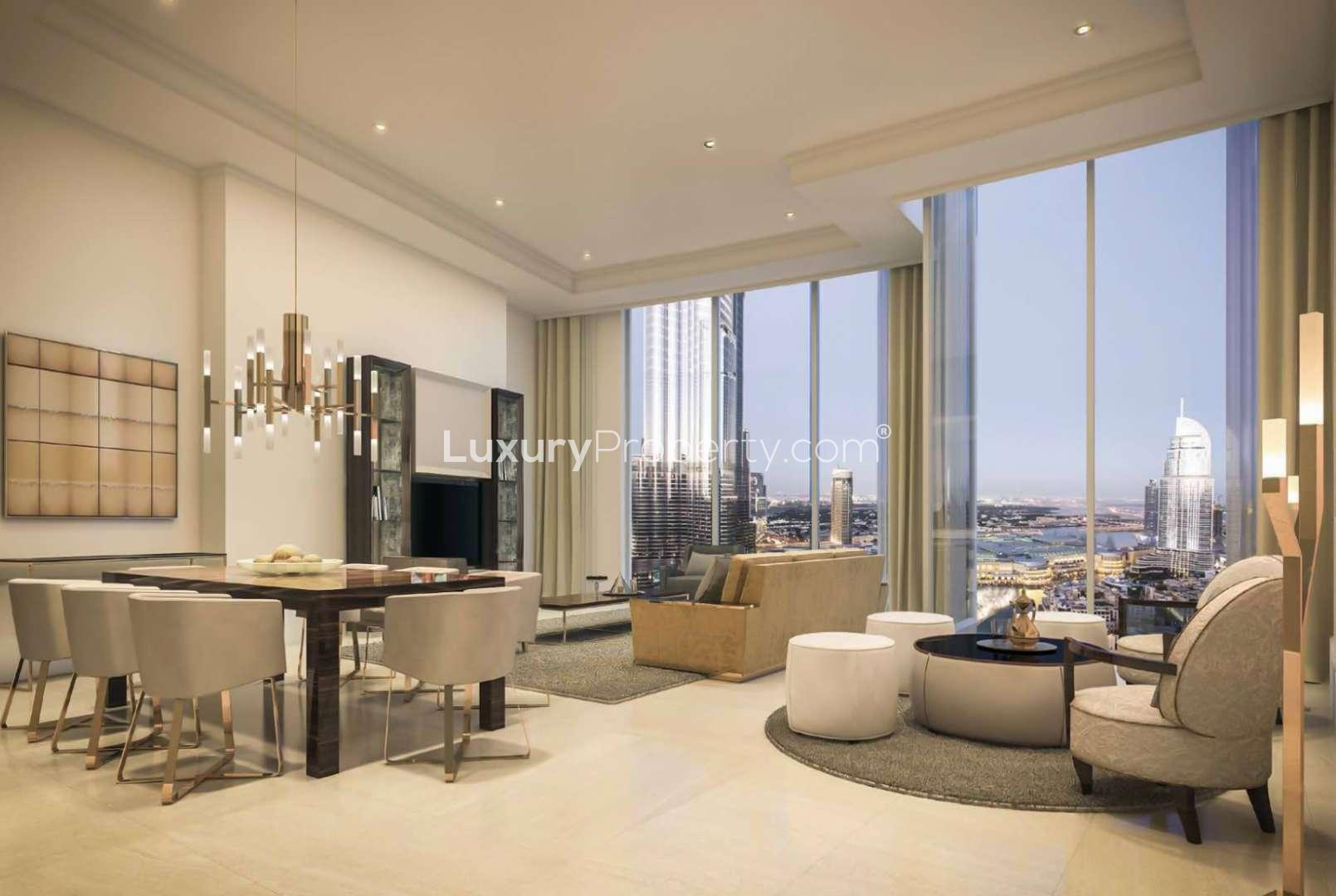 Cosy family apartment living room with city view in Opera District, Downtown Dubai