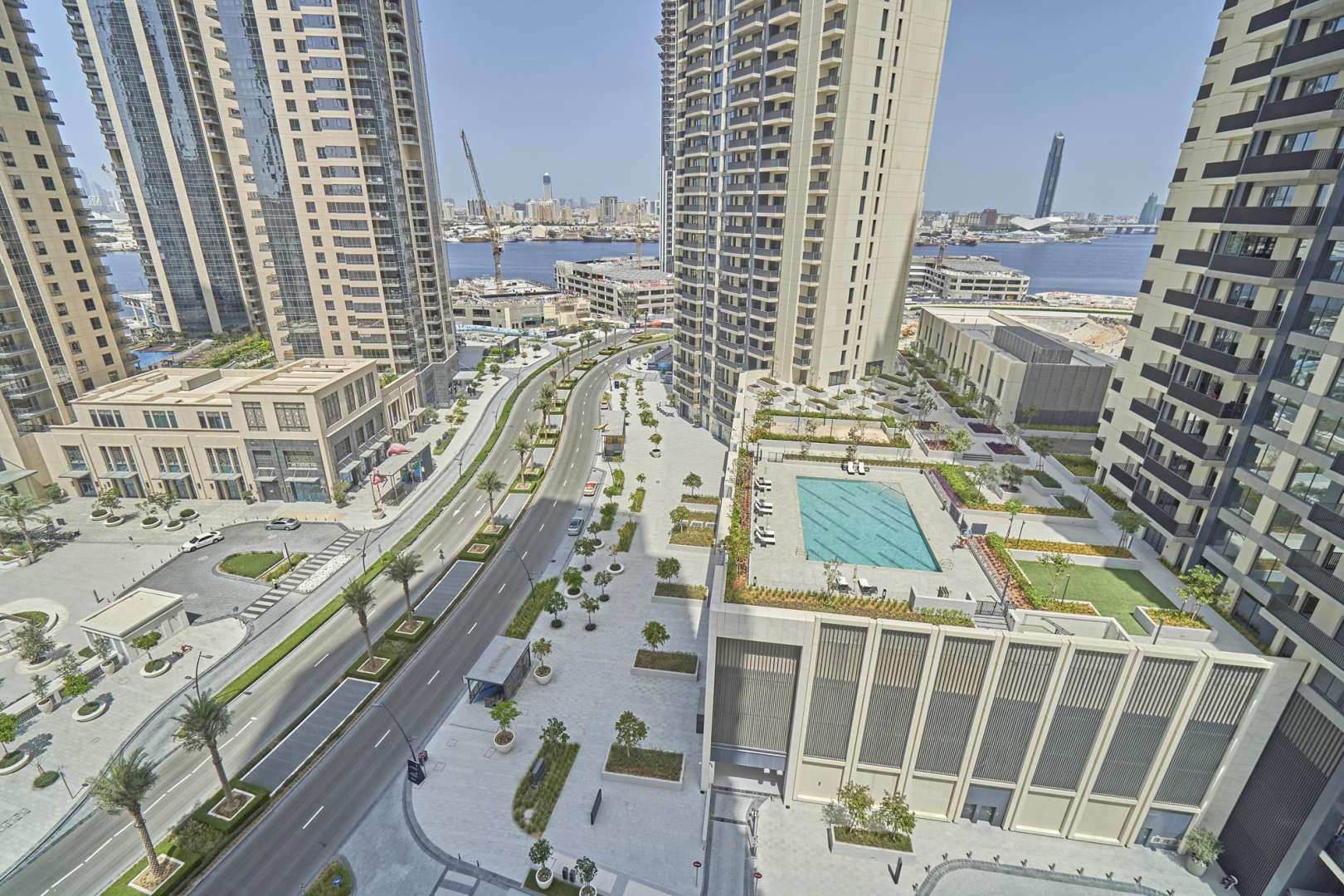 High-rise apartments in Dubai Creek Harbour with stunning downtown skyline and waterfront views