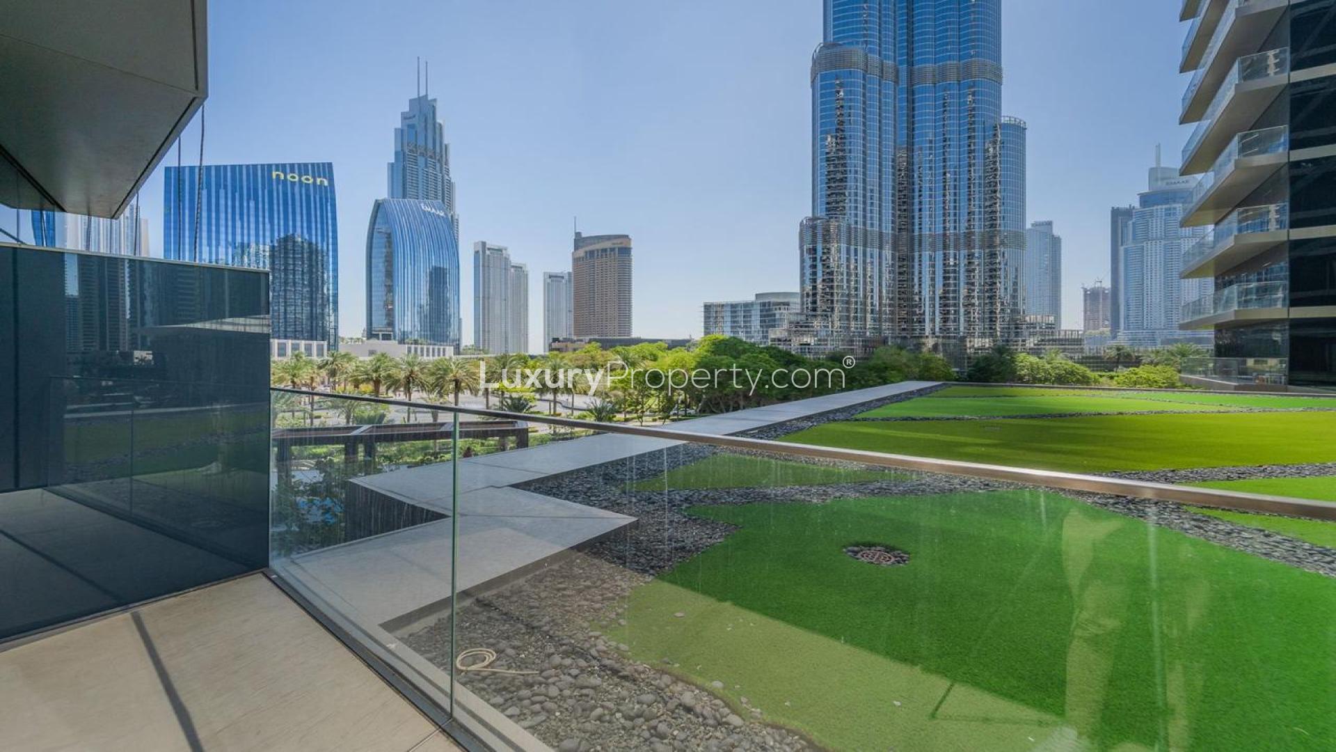 Fully furnished living room in Address Dubai Opera apartment with city view, Downtown Dubai