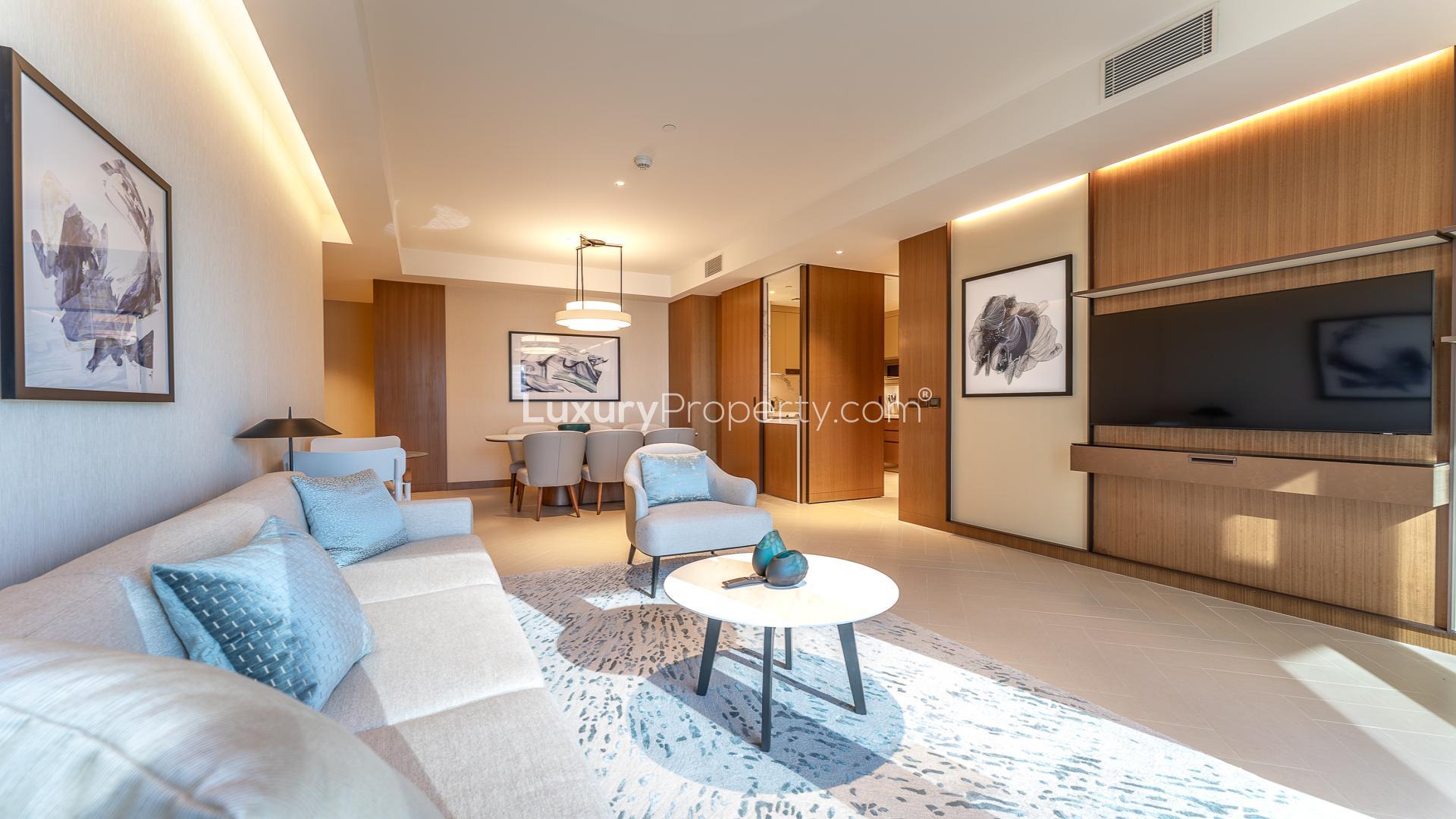 Modern living room in The Address Residences Dubai Opera apartment