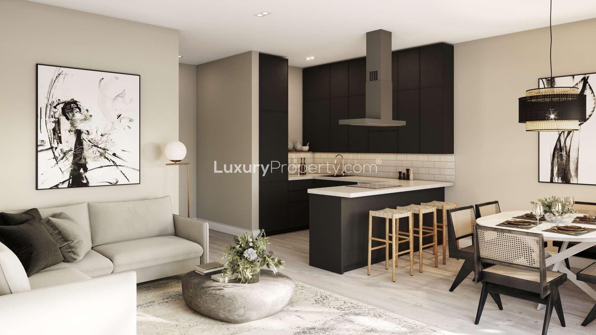 Modern open-plan living area in 3-bedroom apartment, Homestead House, Streatham, London