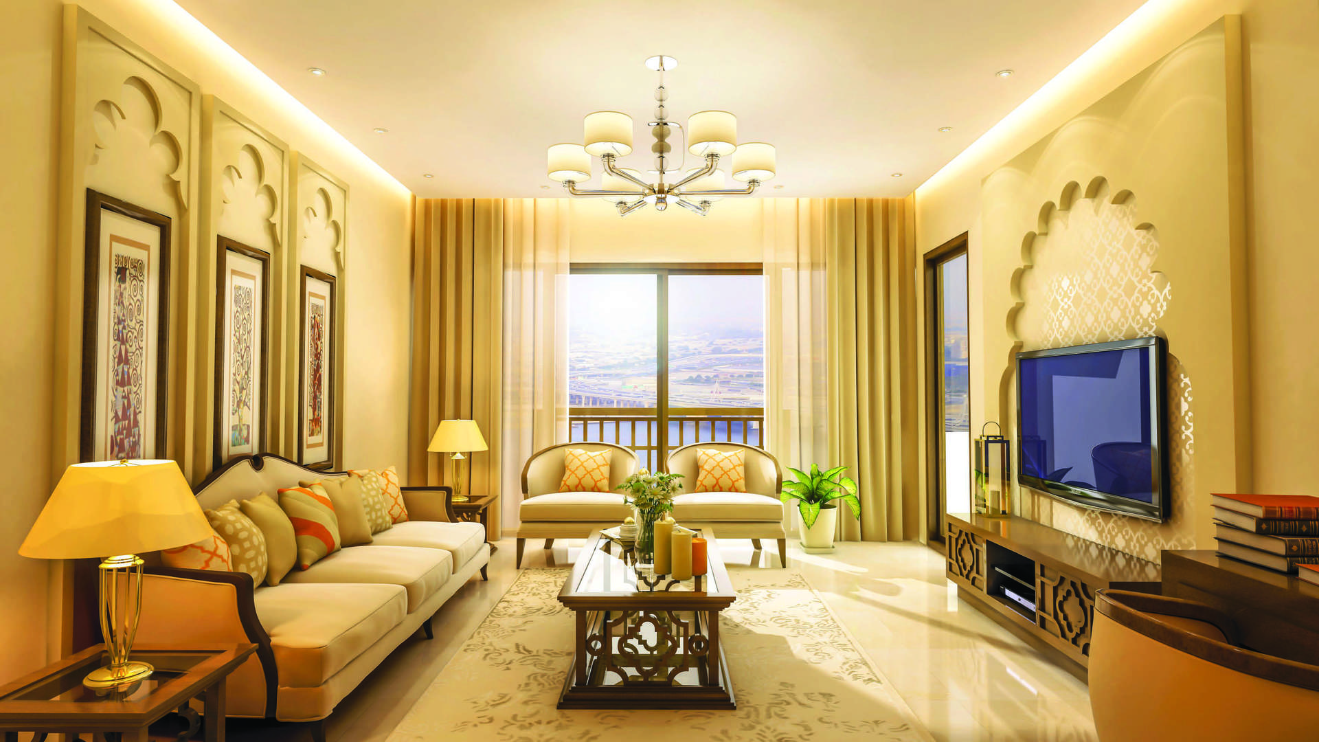 Aerial view of Manazel Al Khor, Dubai Creek, showcasing luxury apartments and waterfront scenery