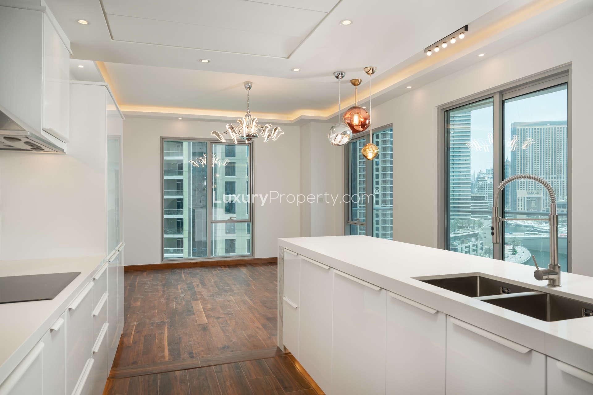 Modern kitchen in upgraded 3-bed apartment, Delphine, Marina Promenade, Dubai Marina, for sale