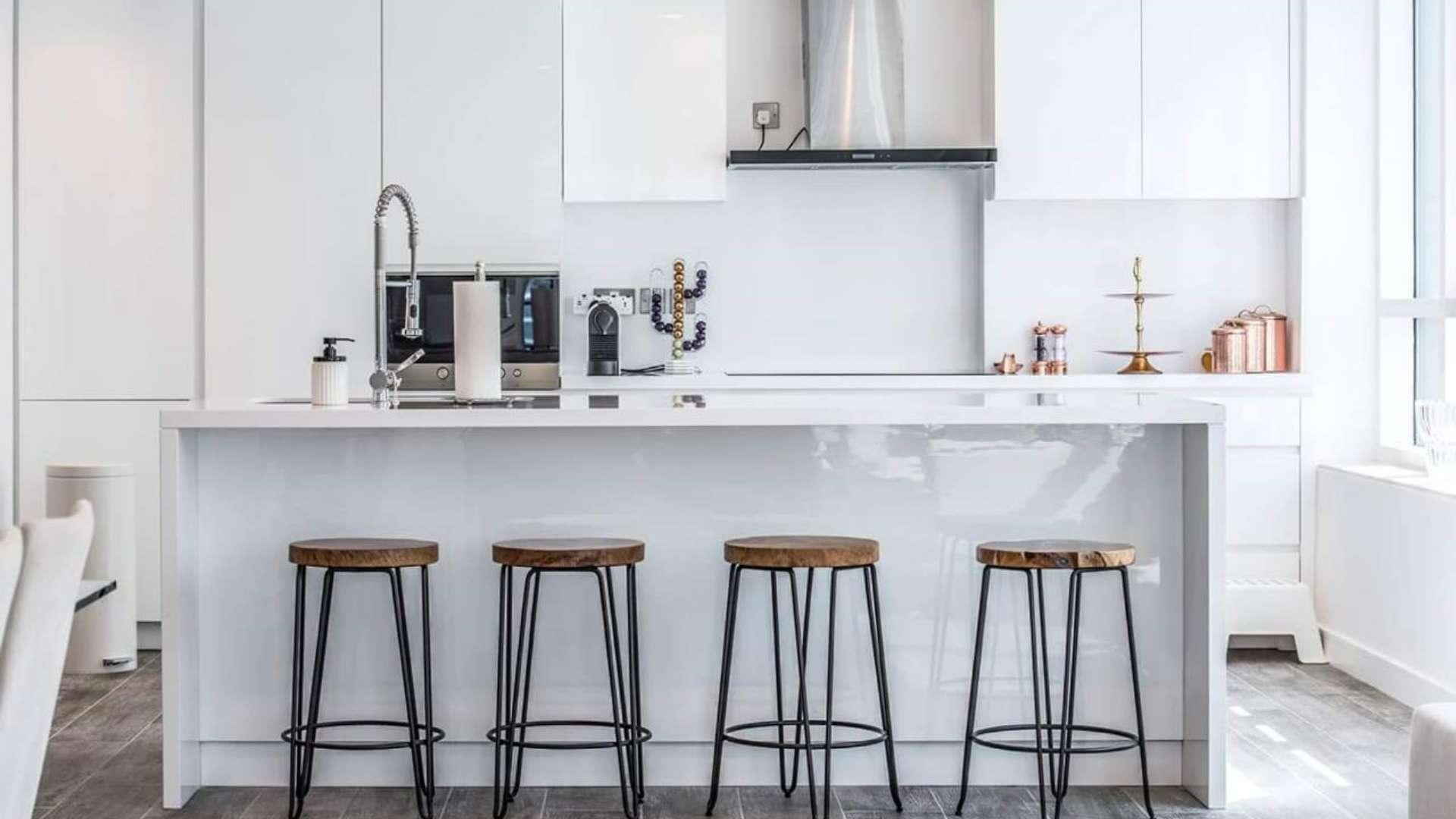 Stunning renovated apartment living room with modern decor, Dubai Marina view, Marina Quays