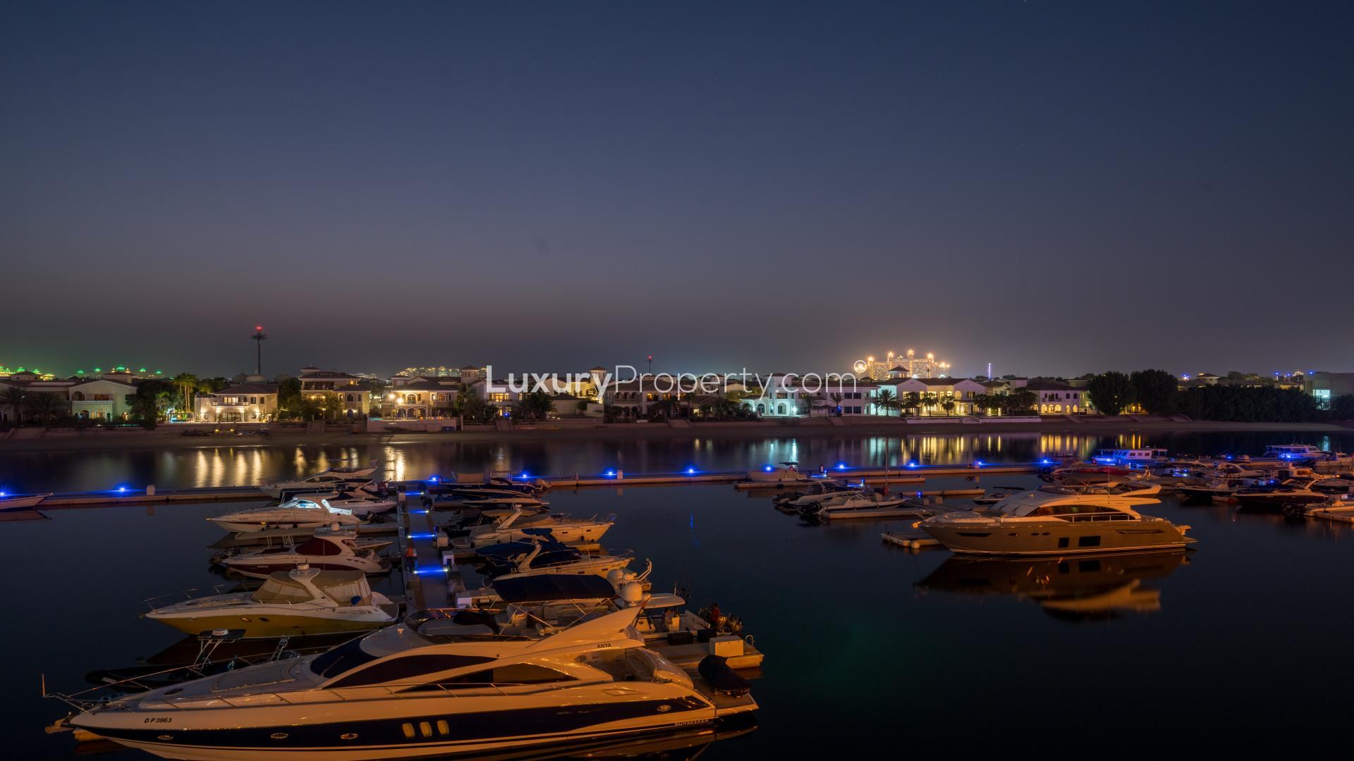 Stunning Palm Jumeirah marina view with Ain Dubai and Atlantis in the background