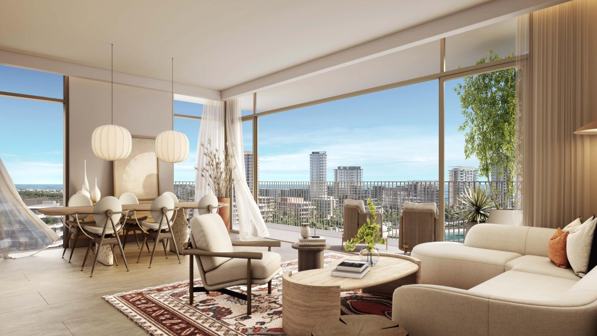 Elegant Dubai Island apartment with stunning sea views, spacious terrace, and modern design