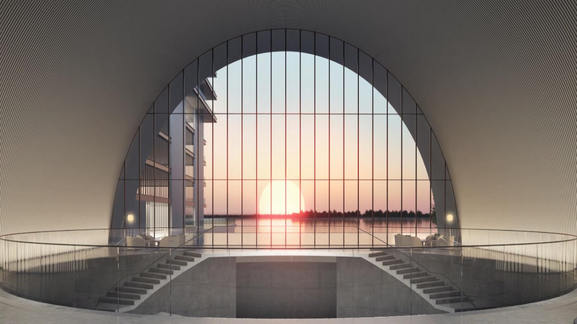 Luxurious living room in Armani Beach Residences apartment, Palm Jumeirah with ocean view