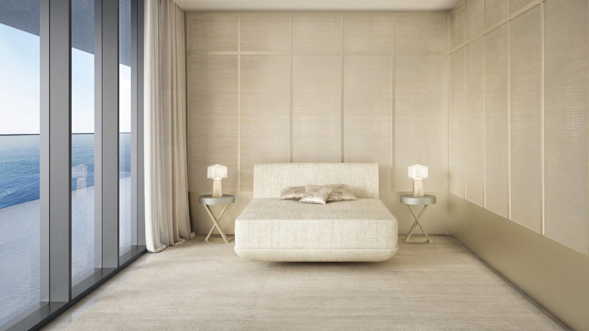 Luxurious bedroom interior in Armani Beach Residences, Palm Jumeirah apartment for sale