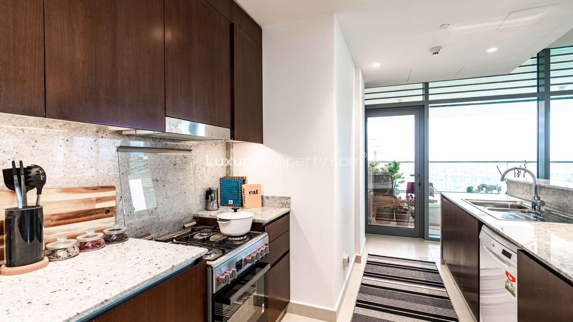 Living room and kitchen in 3-bedroom apartment, Mulberry Park Heights, Dubai Hills Estate