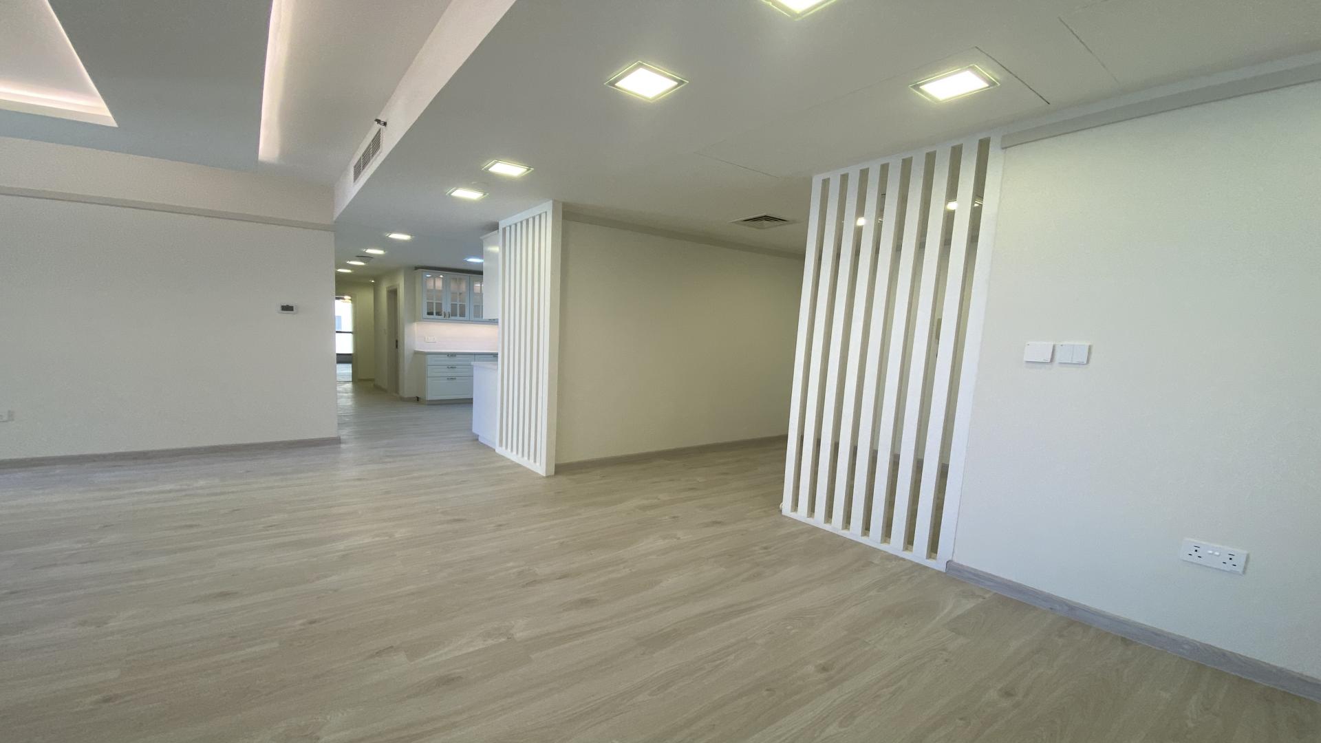 "Stunning sea view from upgraded 3-bedroom apartment balcony in Murjan, Jumeirah Beach Residence.",Spacious upgraded apartment interior with modern kitchen in Murjan, Jumeirah Beach Residence