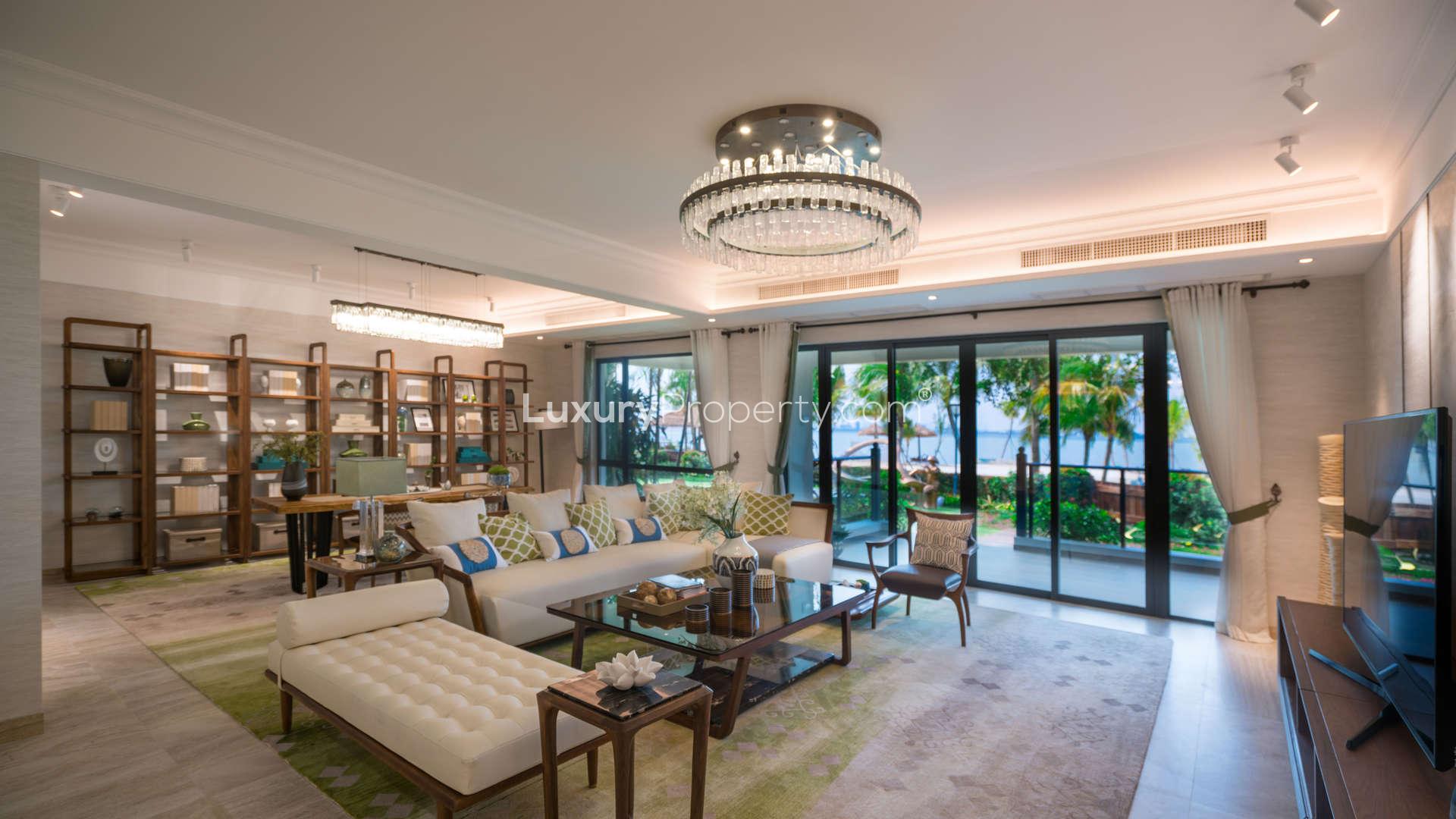 Living room with sea views in Nigella Park apartment, Forest City, Malaysia